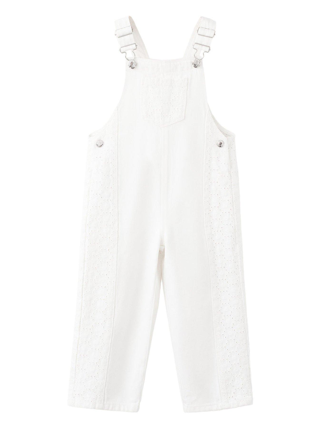 Mango Younger Girls Embroidered Dungarees - Light Cream