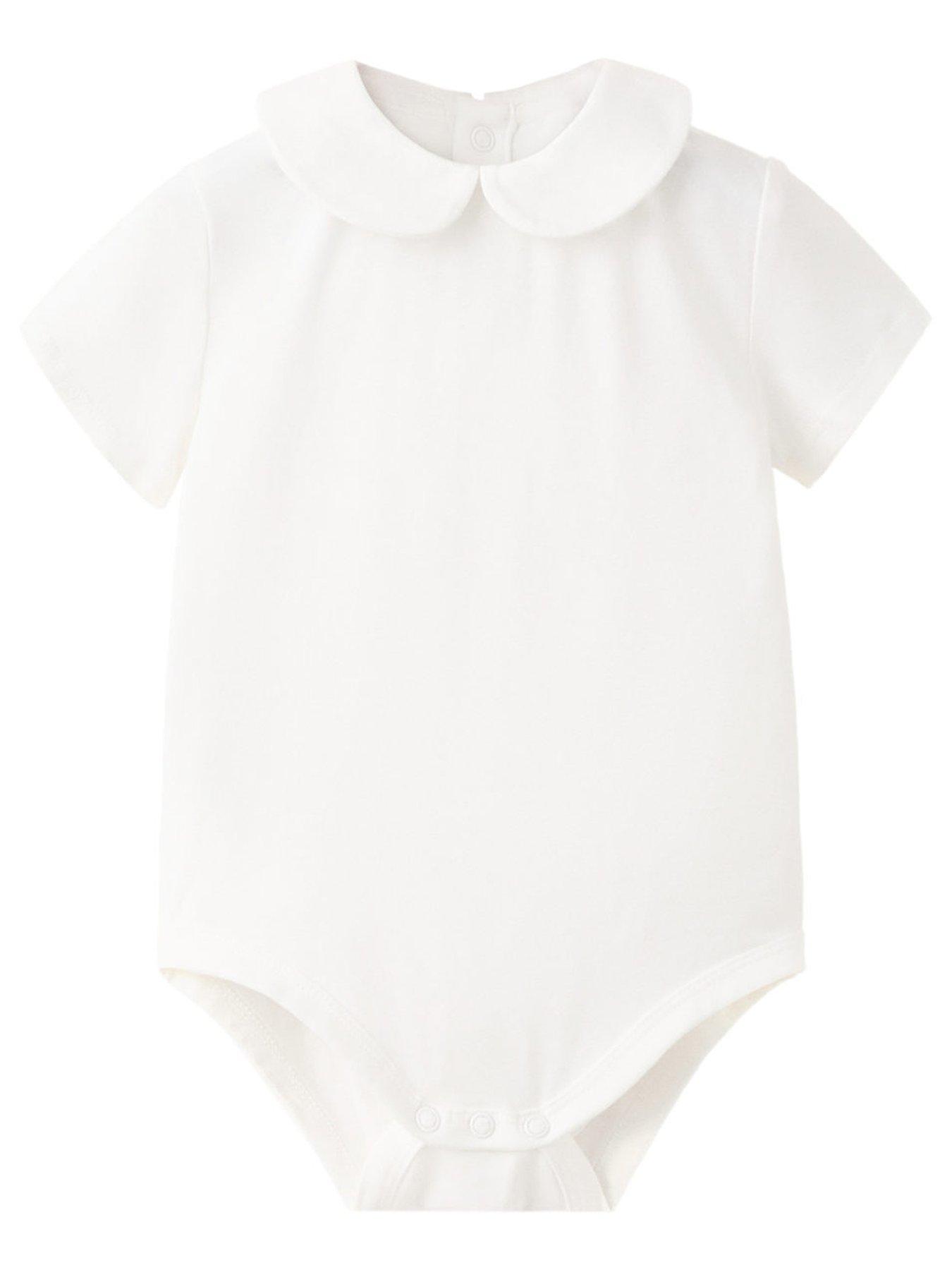 Image 1 of 4 of Mango Unisex Baby Short Sleeve Collared Bodysuit - Light Cream