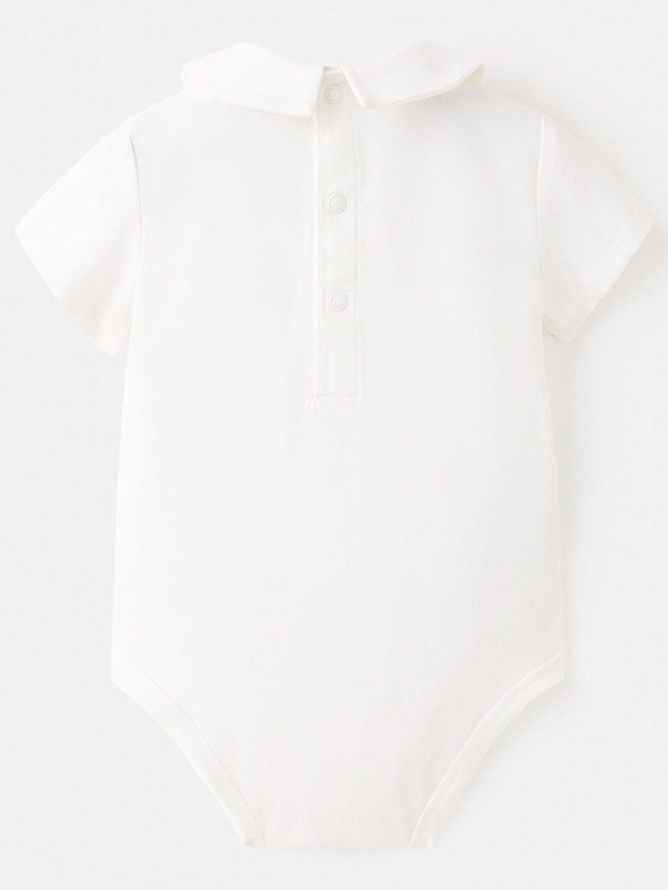 Image 2 of 4 of Mango Unisex Baby Short Sleeve Collared Bodysuit - Light Cream