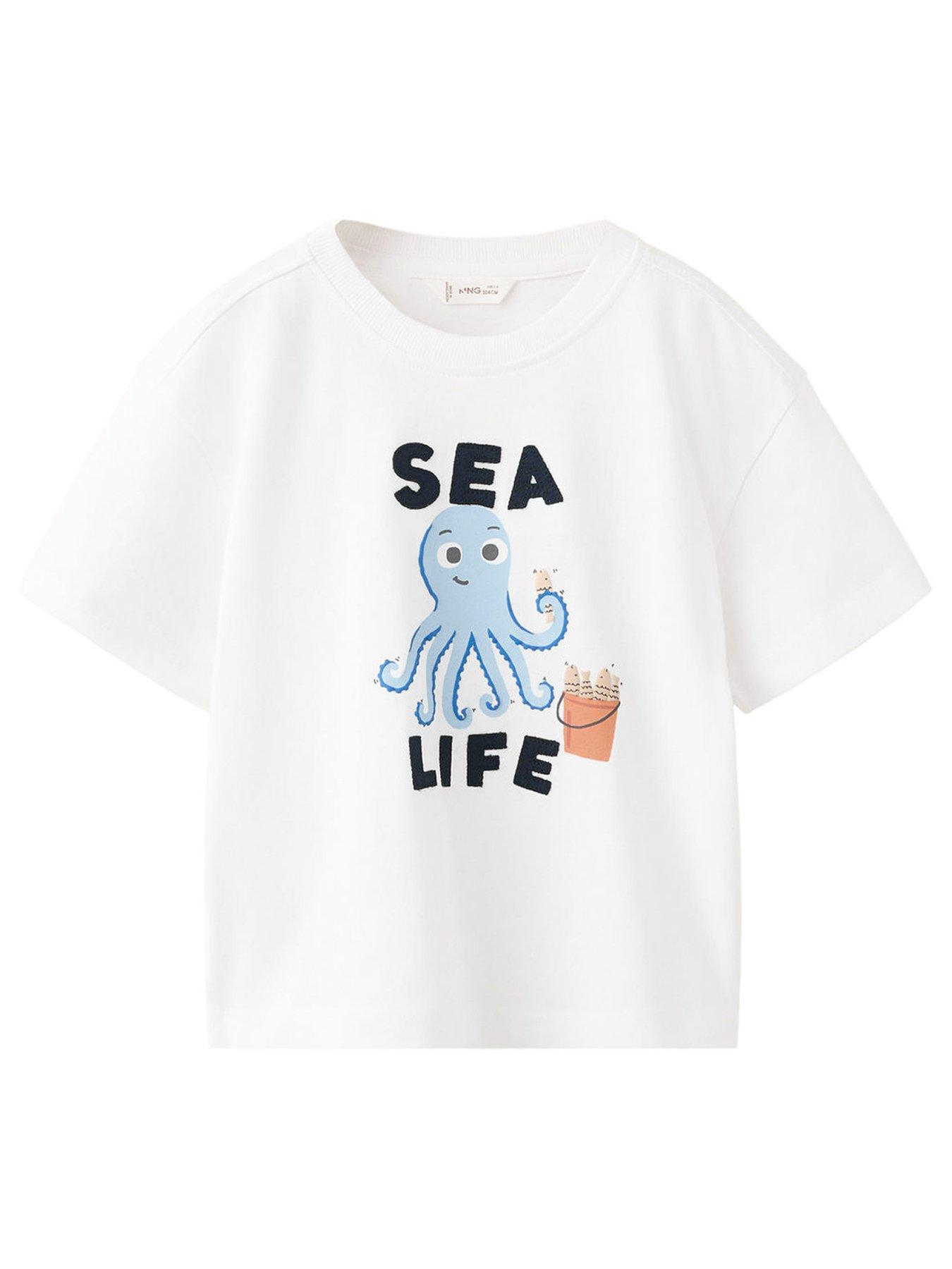 Mango Younger Boys Sea Life Short Sleeve T-shirt - White