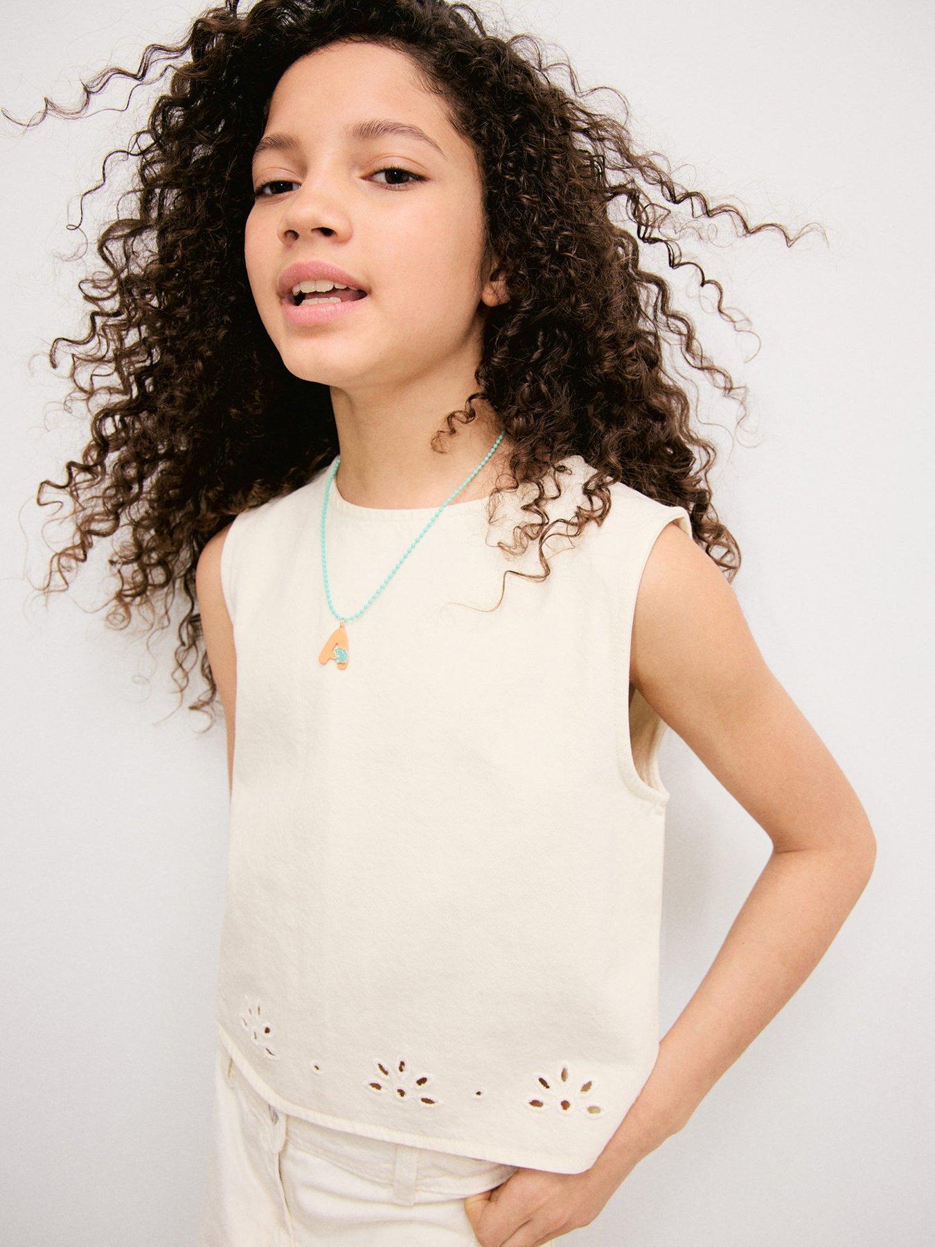 Mango Girls Denim Cut Out Co-ord Blouse - Cream