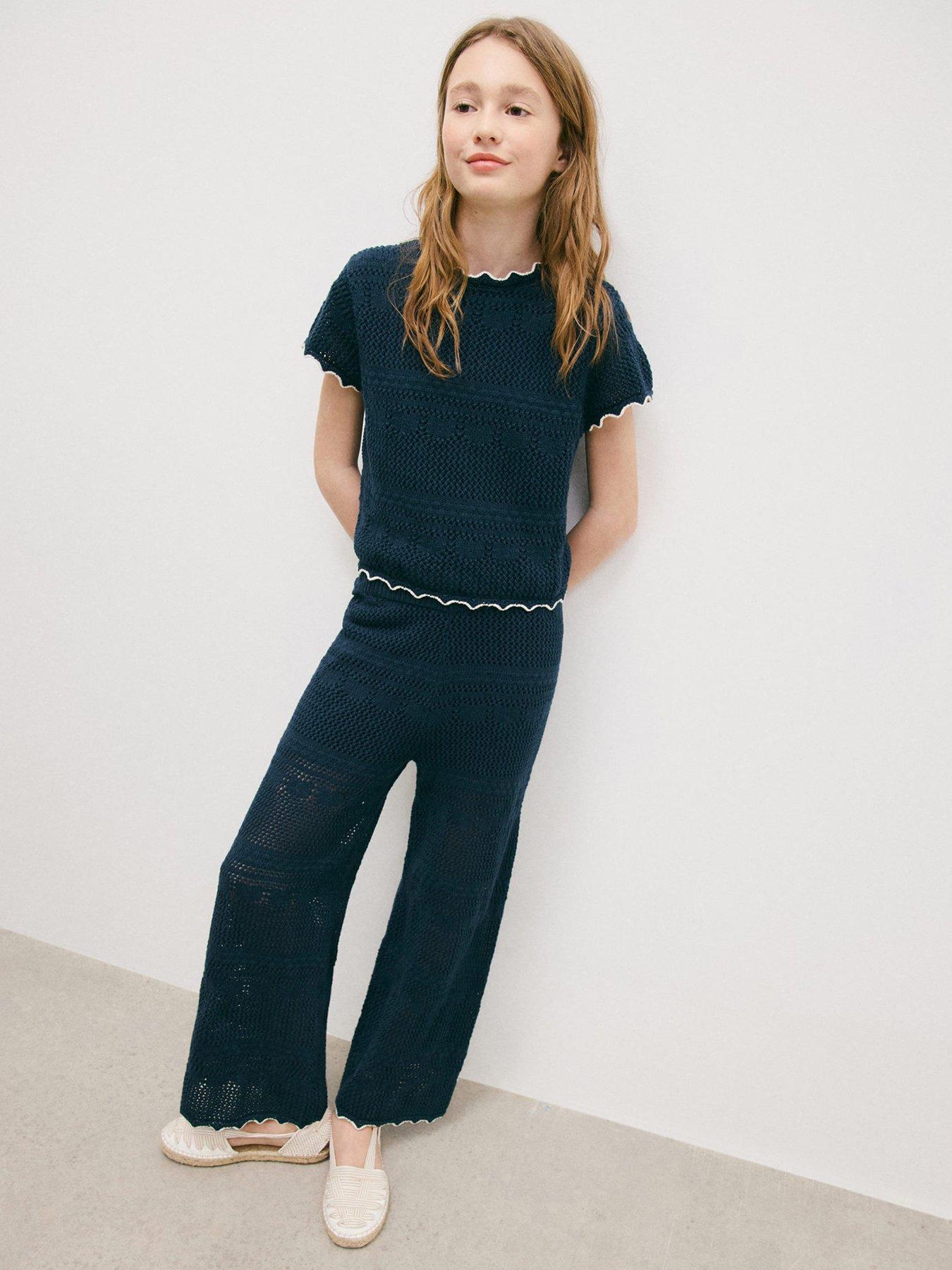 Image 1 of 5 of Mango Girls Crochet Co-Ord Top - Navy