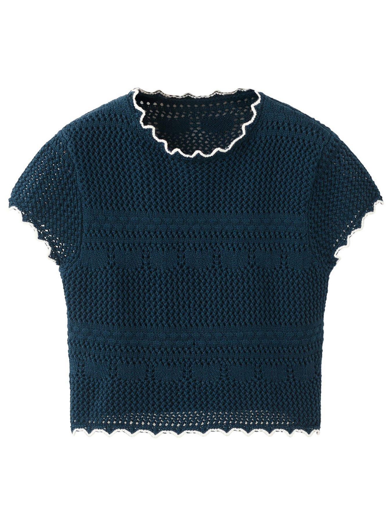 Image 2 of 5 of Mango Girls Crochet Co-Ord Top - Navy