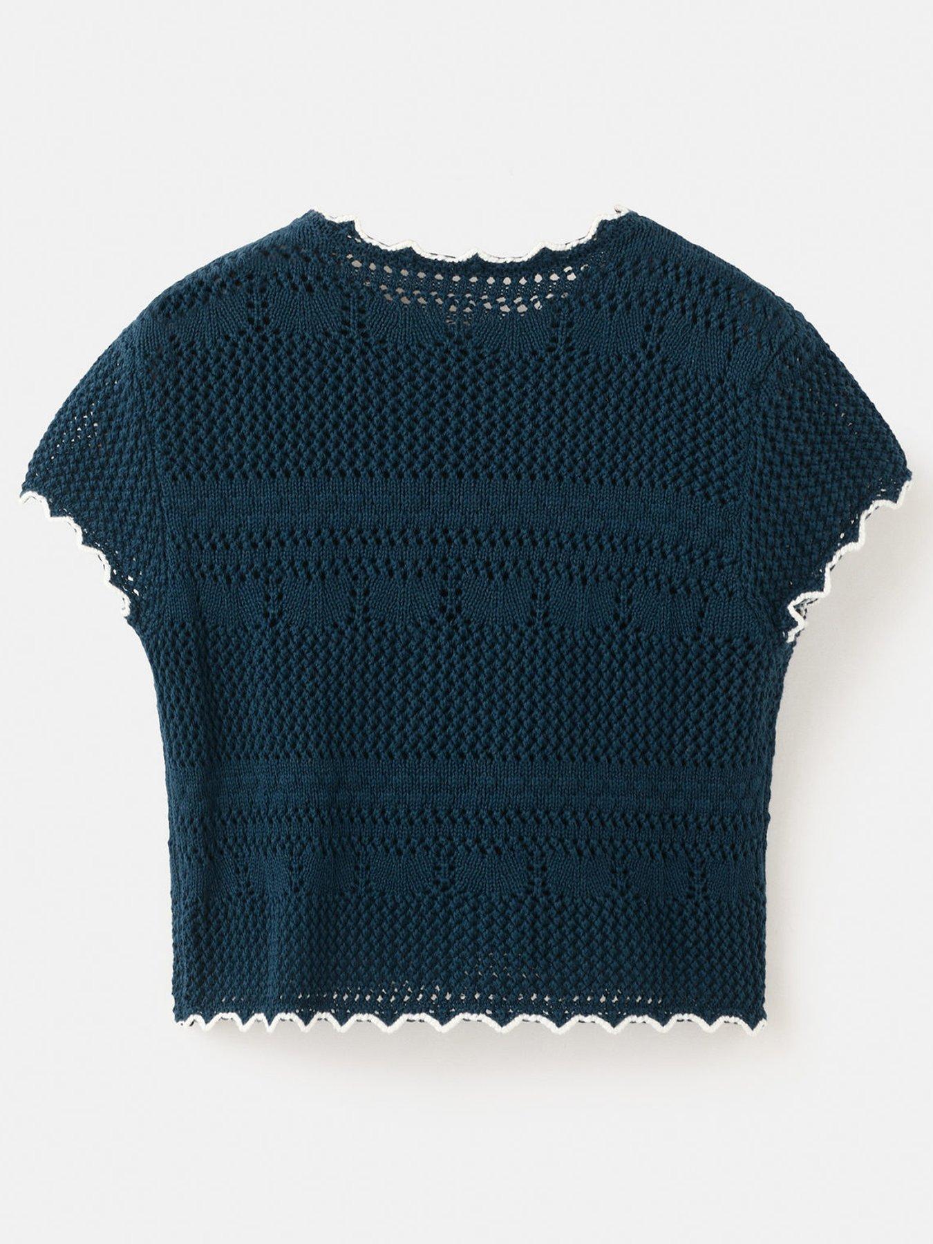 Image 3 of 5 of Mango Girls Crochet Co-Ord Top - Navy