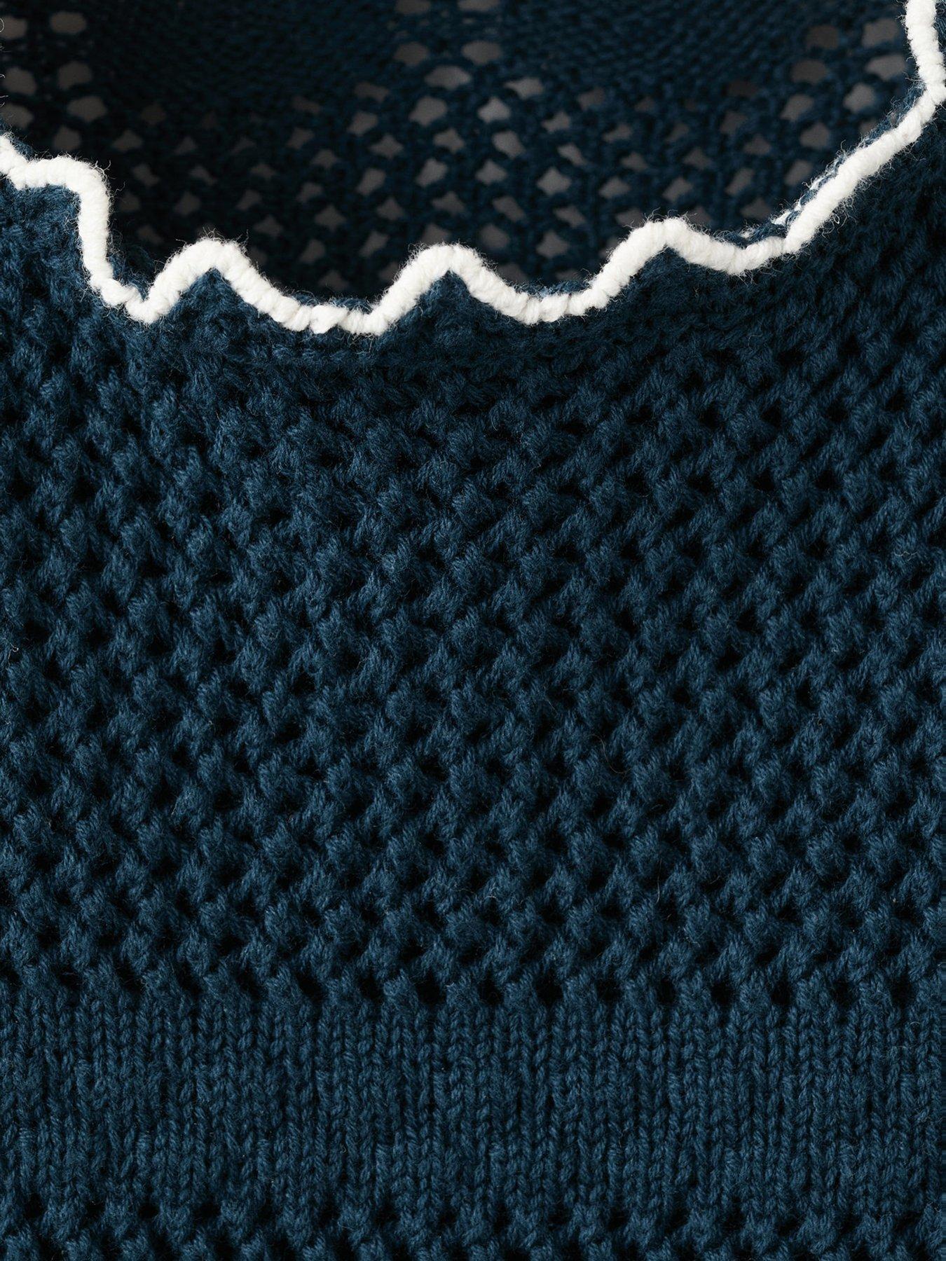 Image 4 of 5 of Mango Girls Crochet Co-Ord Top - Navy