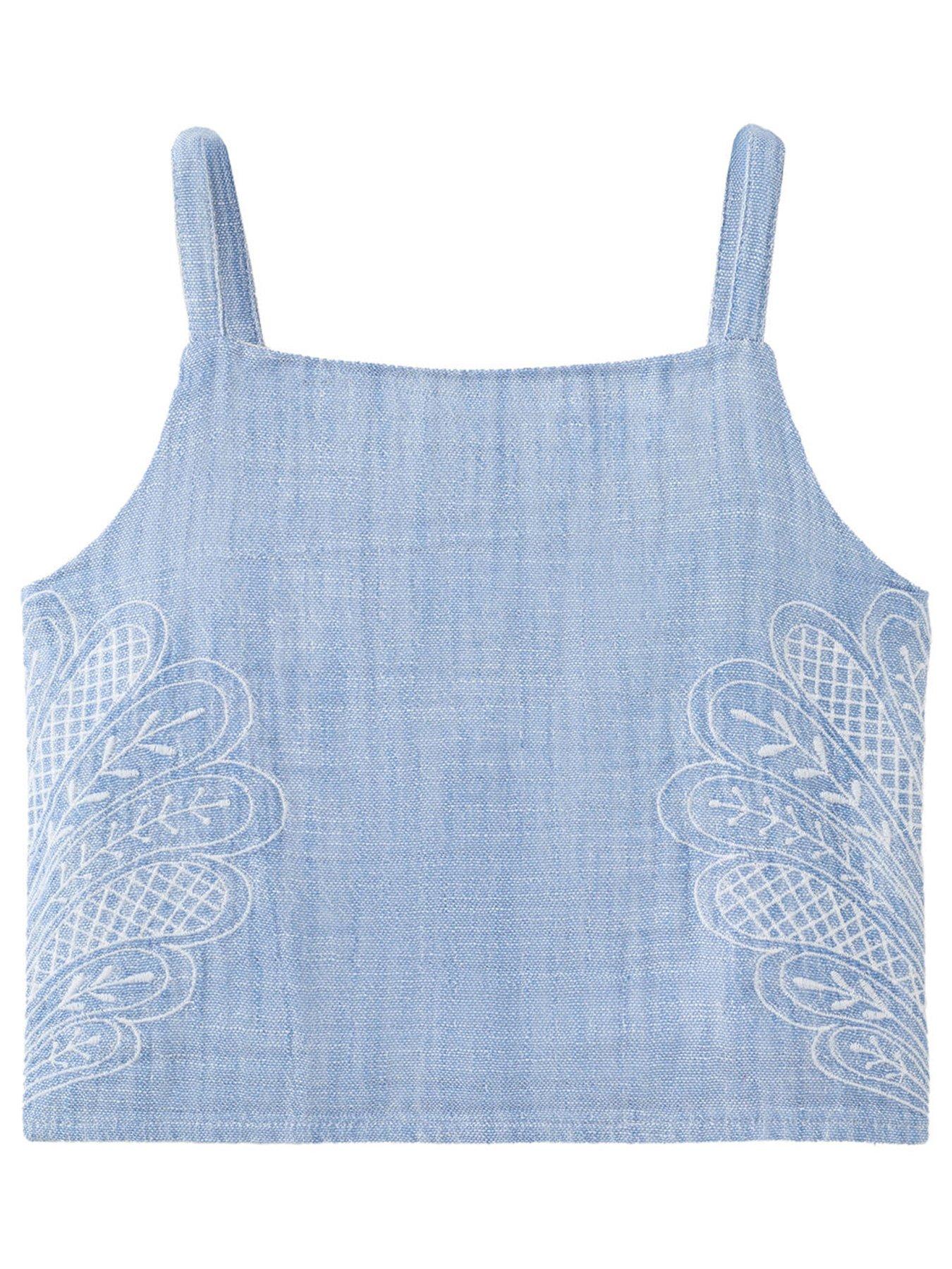 Image 1 of 4 of Mango Girls Embroidered Co-Ord Blouse - Blue