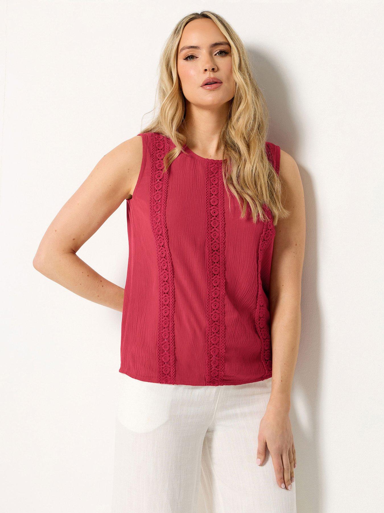 Long Tall Sally Lace Detail Crinkle Vest - Red