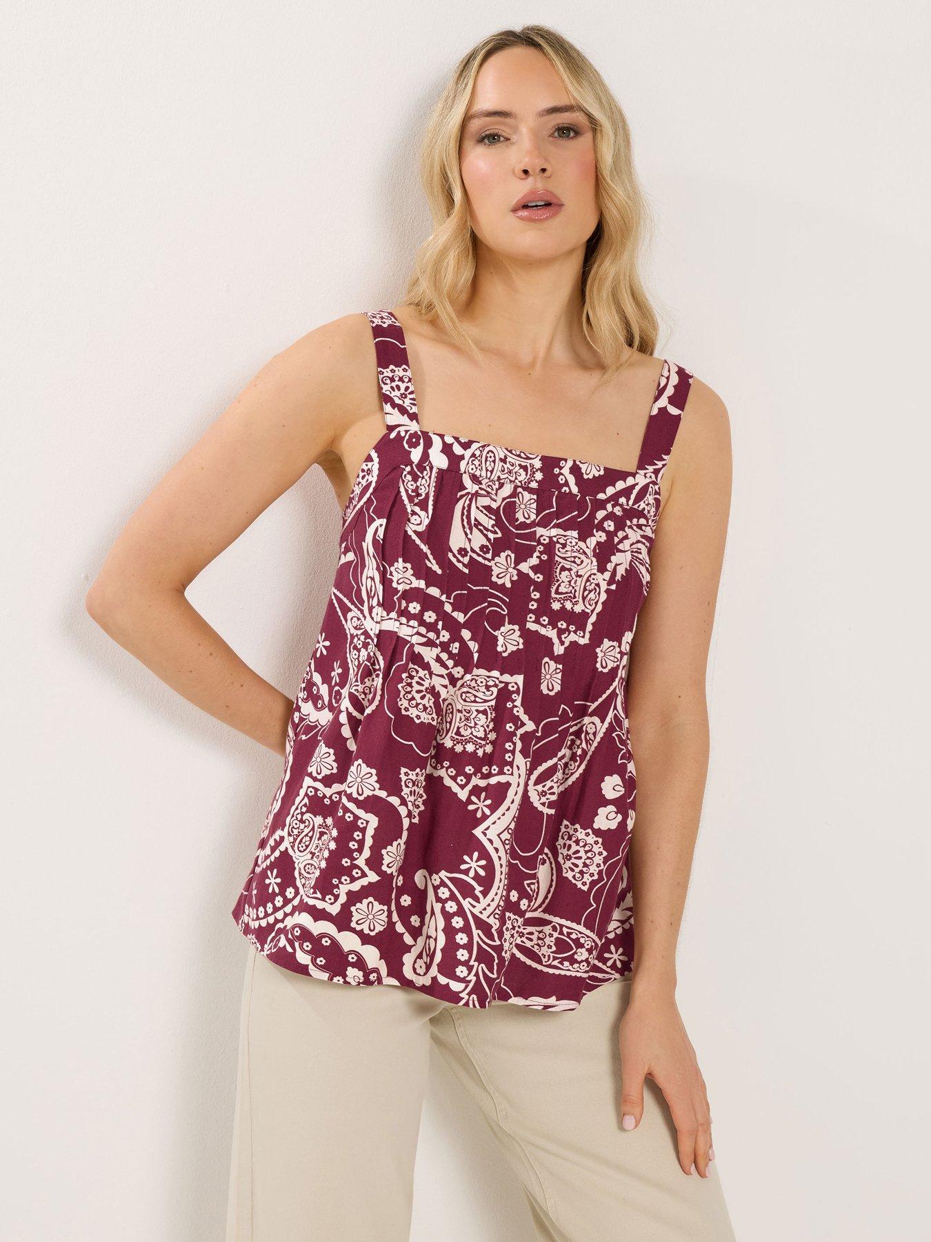 Long Tall Sally Paisley Print Linen Pleat Vest - Red