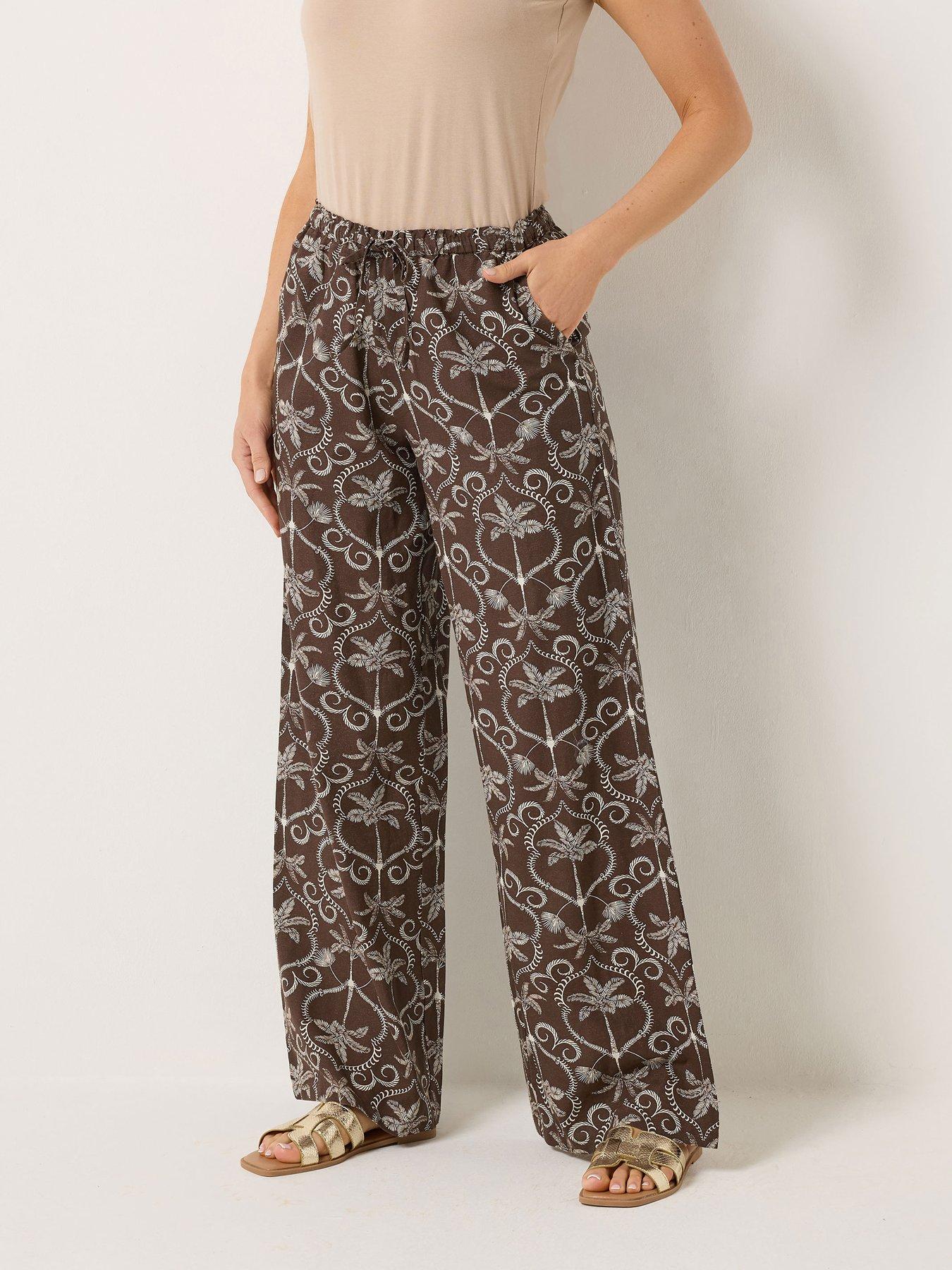Long Tall Sally Palm Wide Leg Trousers 34" - Brown