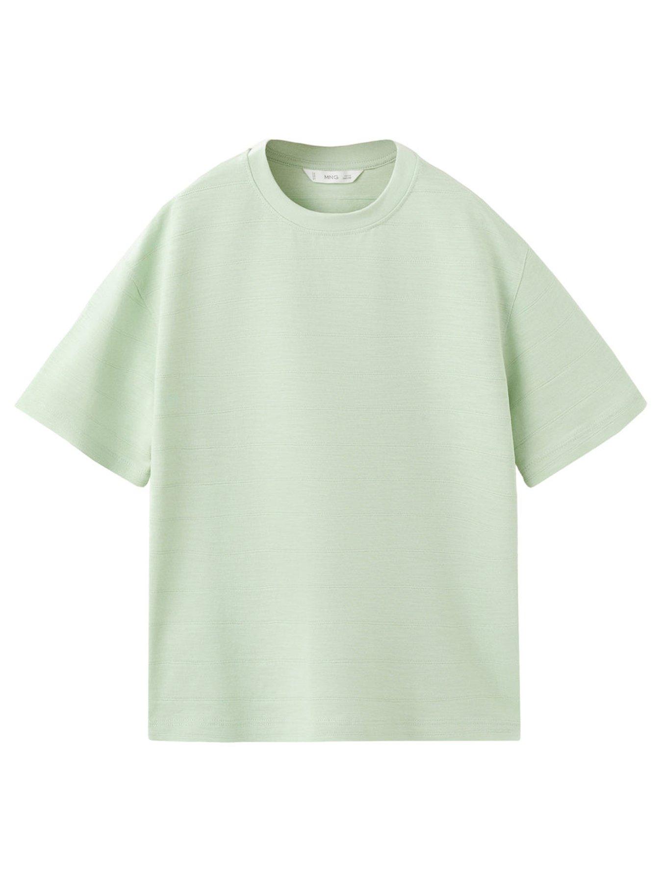 Image 1 of 4 of Mango Boys Textured Stripe Short Sleeve T-shirt - Light Green