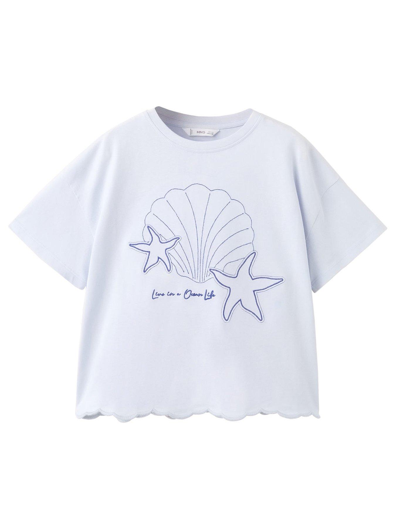Mango Girls Starfish Short Sleeve Tshirt - Light Blue