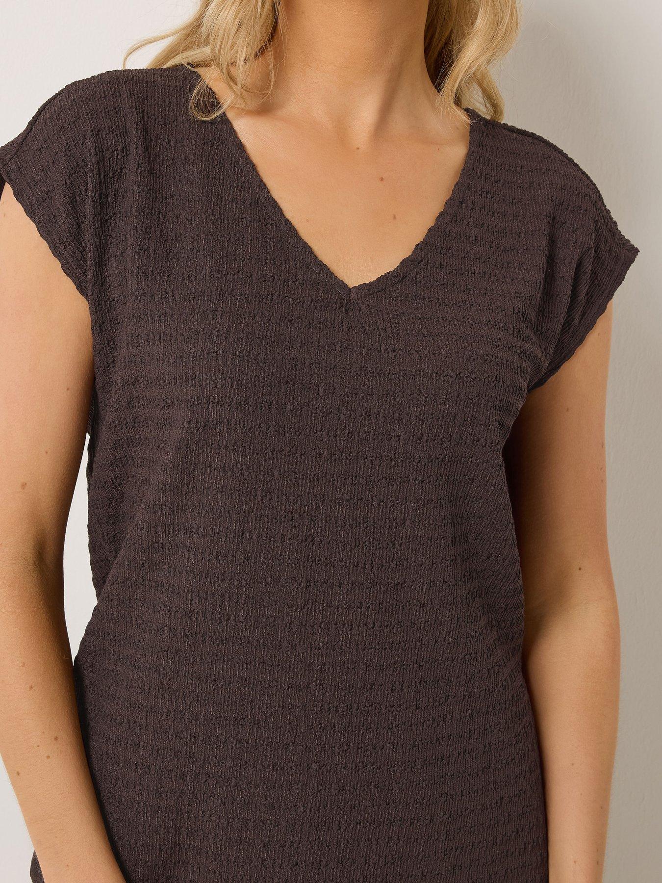 Image 4 of 5 of Long Tall Sally Bubble Textured Sleeve T-Shirt - Brown