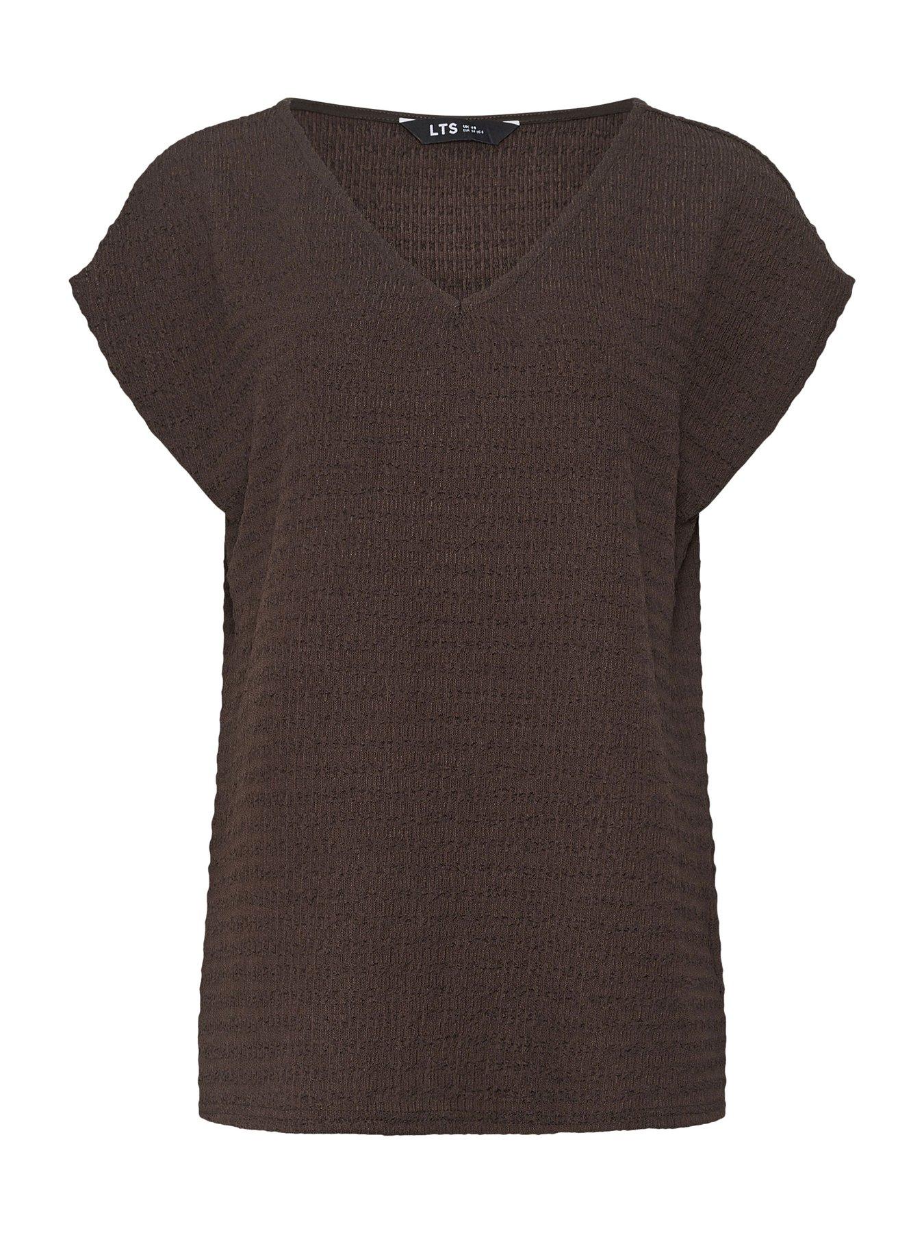 Image 5 of 5 of Long Tall Sally Bubble Textured Sleeve T-Shirt - Brown