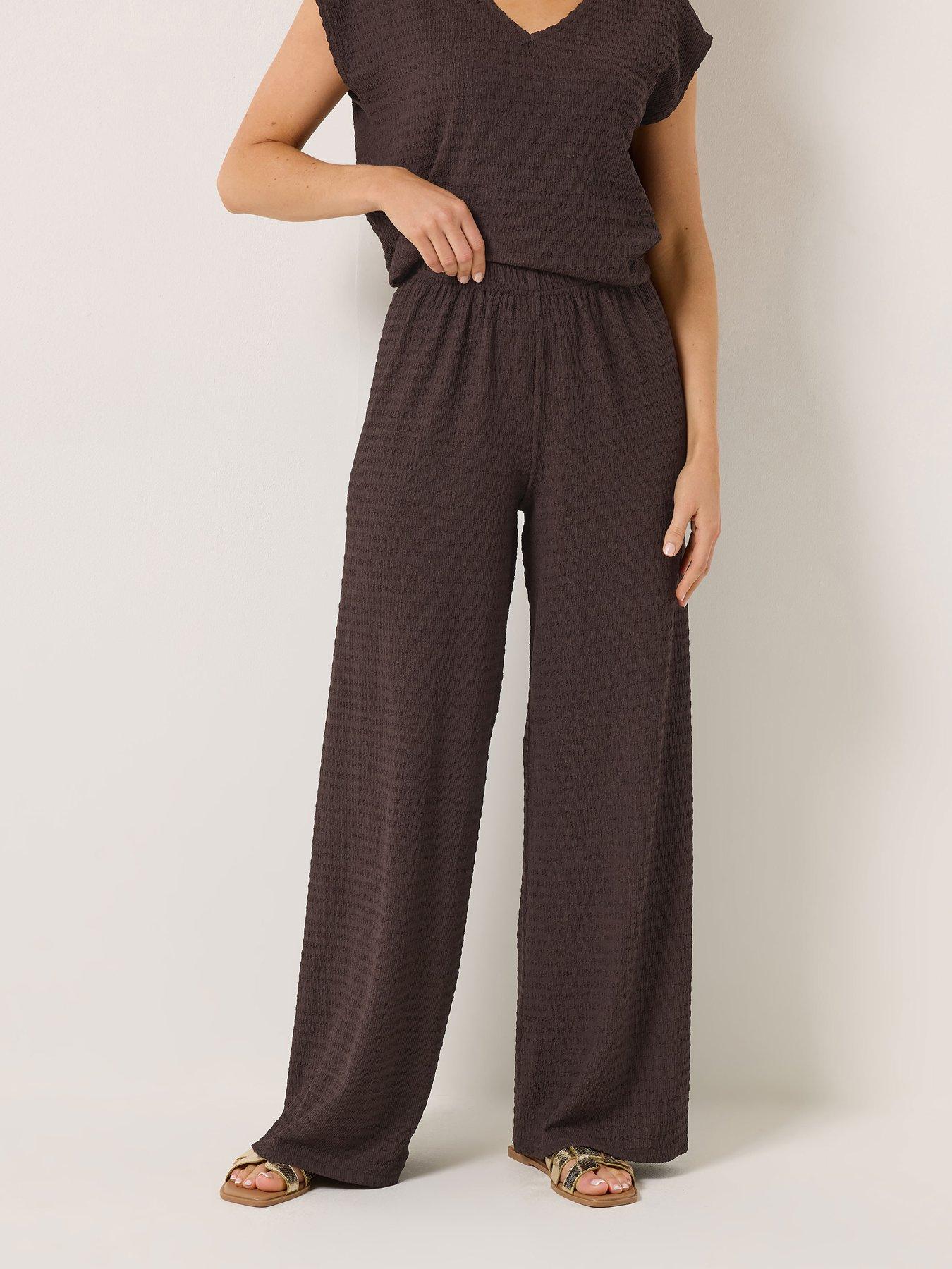 Long Tall Sally Bubble Textured Wide Leg Trousers 36" - Brown