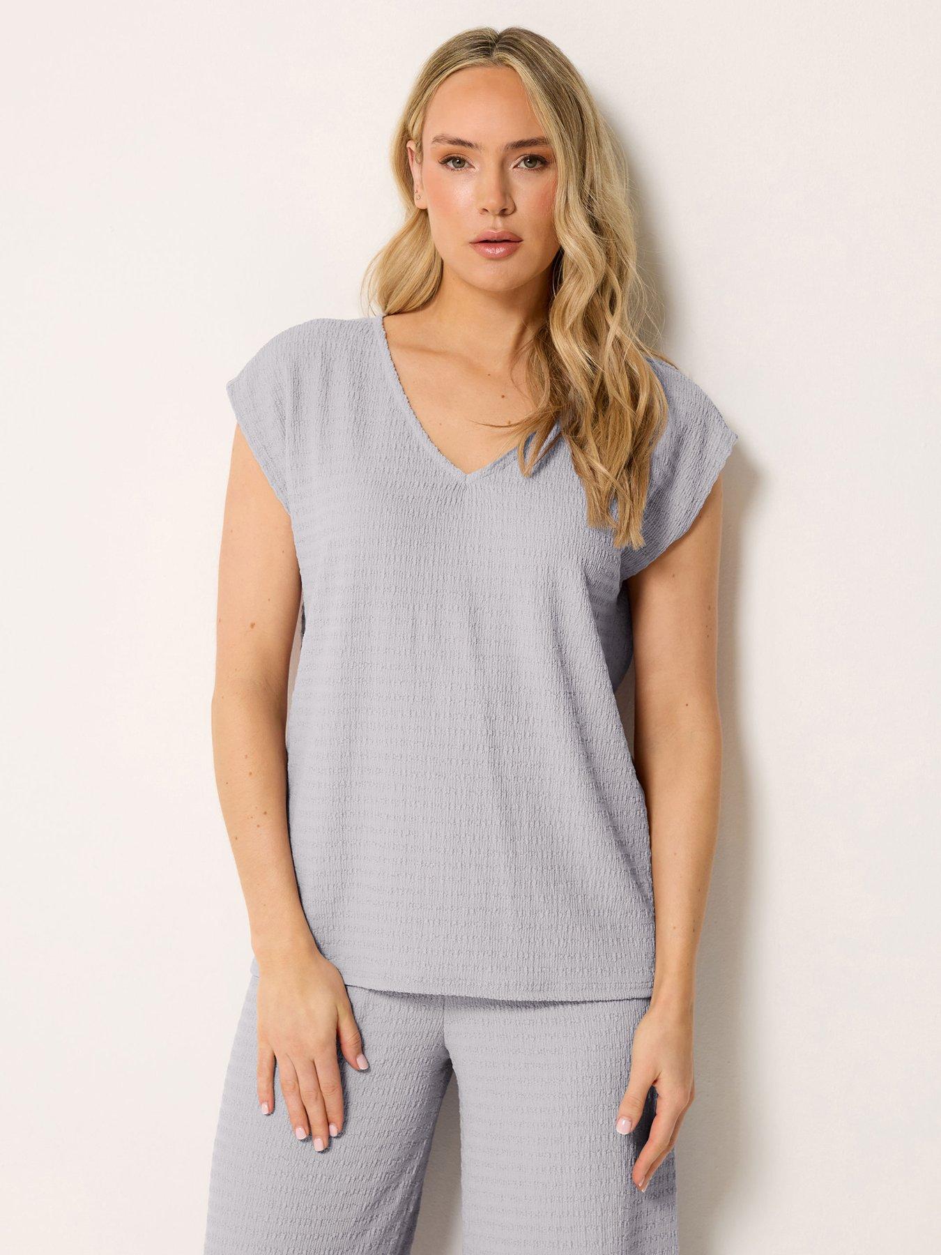 Long Tall Sally Bubble Textured Sleeve T-Shirt - Grey