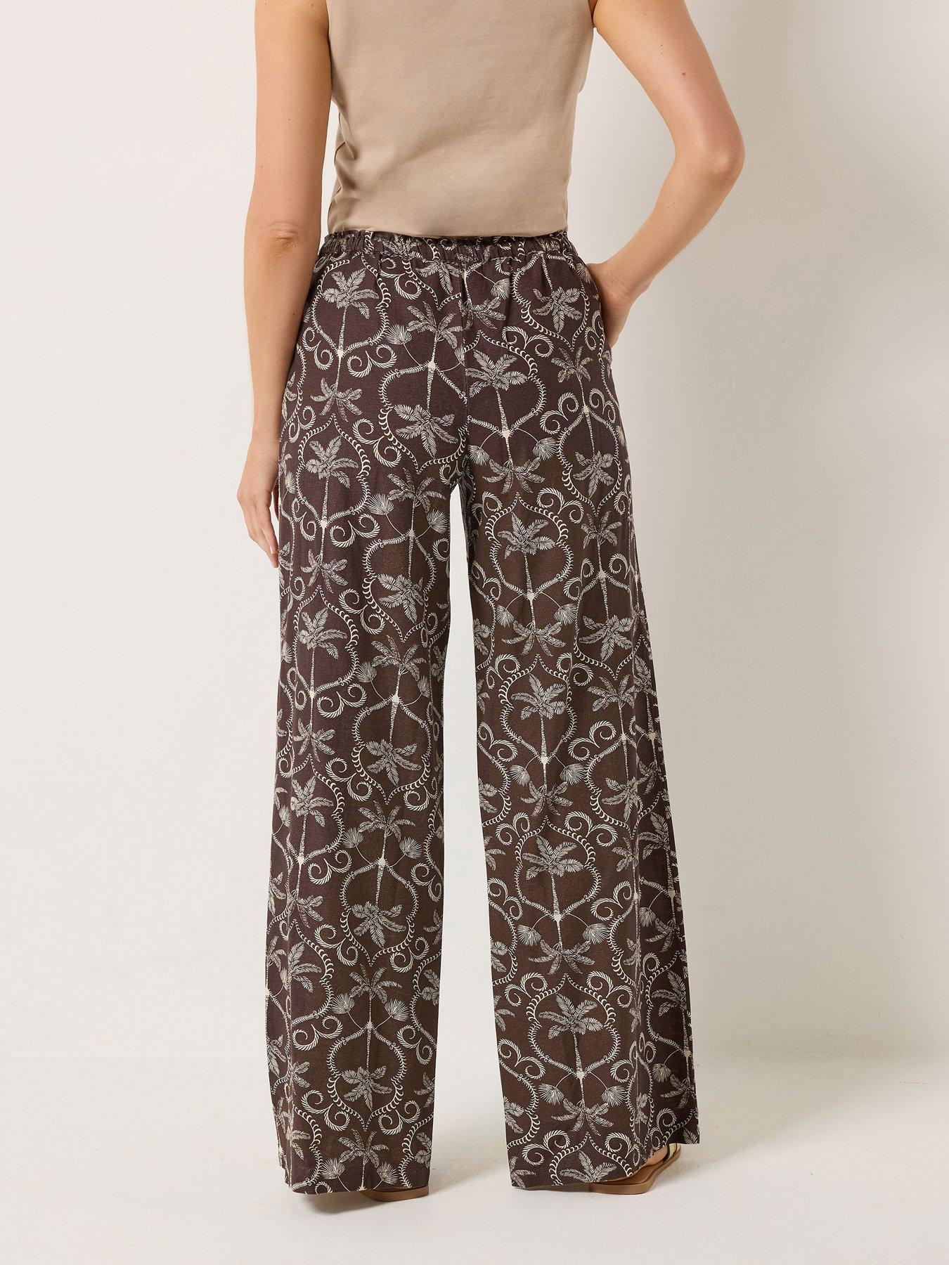 Image 2 of 5 of Long Tall Sally Palm Wide Leg Trousers 36" - Brown