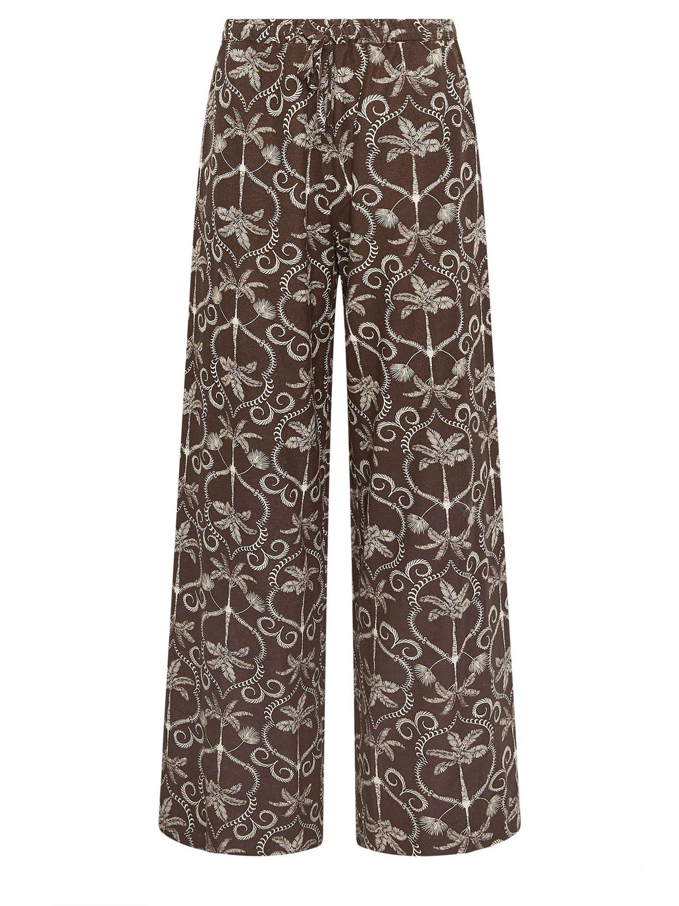Image 5 of 5 of Long Tall Sally Palm Wide Leg Trousers 36" - Brown