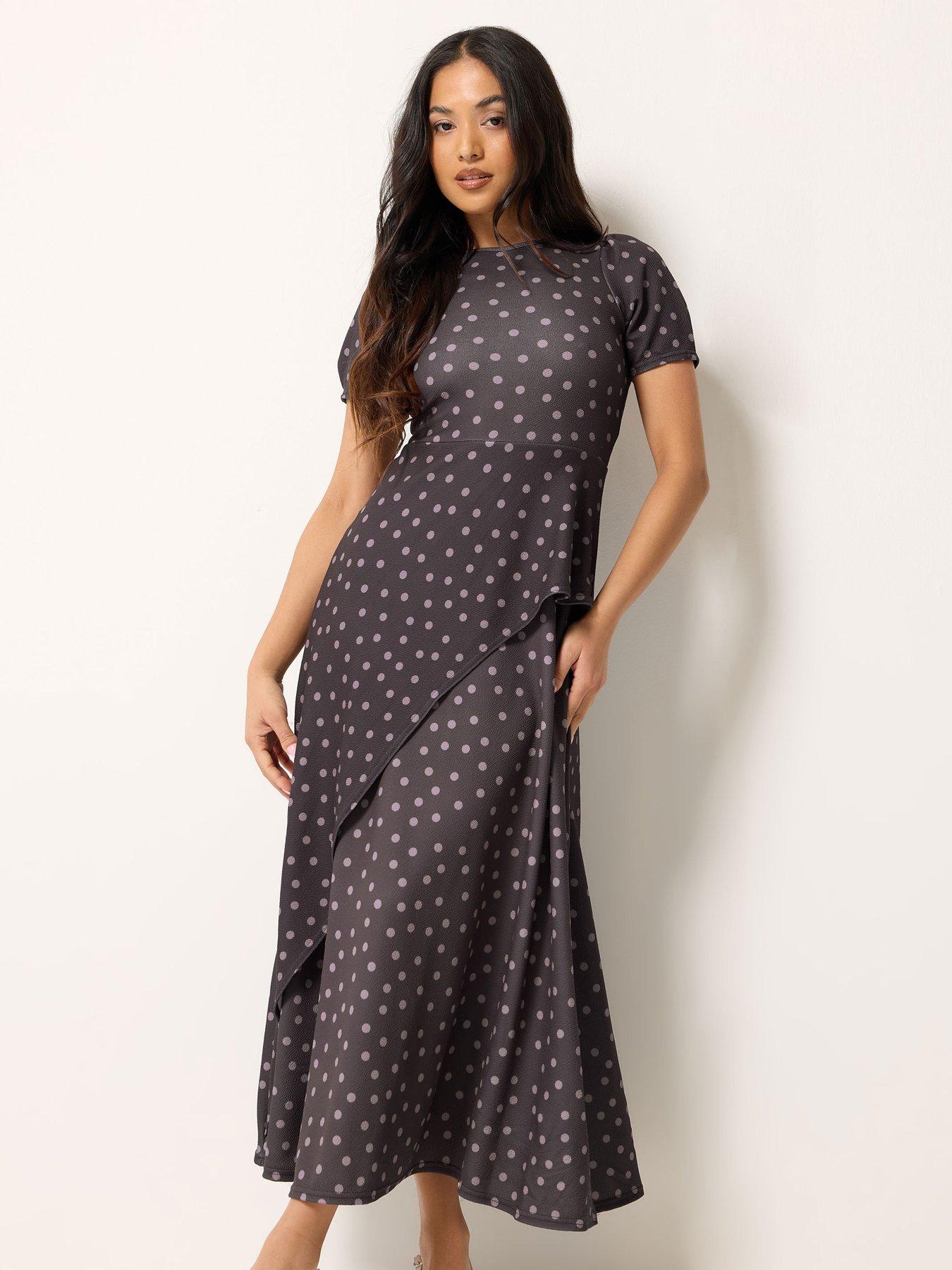 PixieGirl Petite Polka Dot Crinkle Maxi Dress