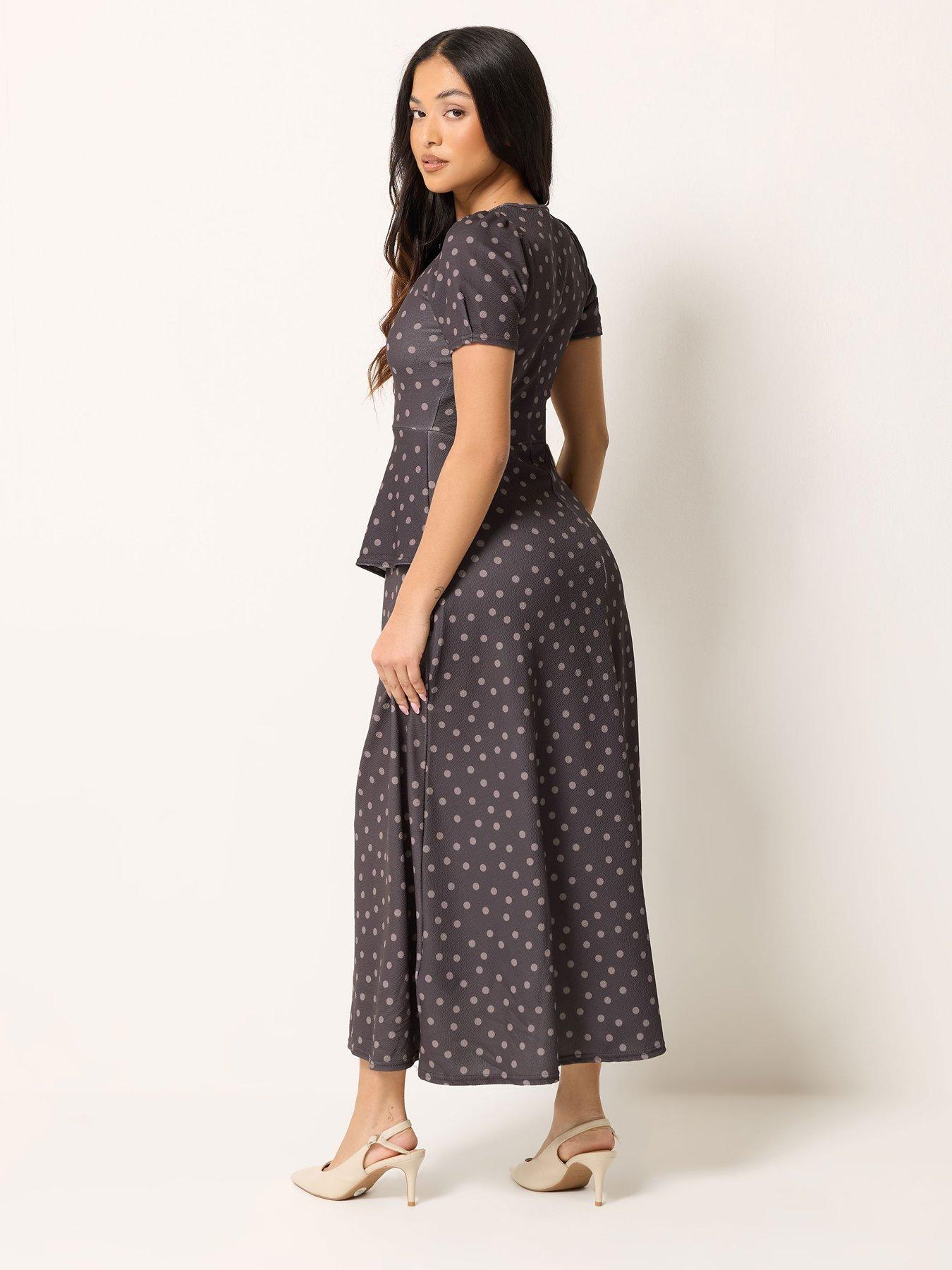 Image 2 of 5 of PixieGirl Petite Polka Dot Crinkle Maxi Dress