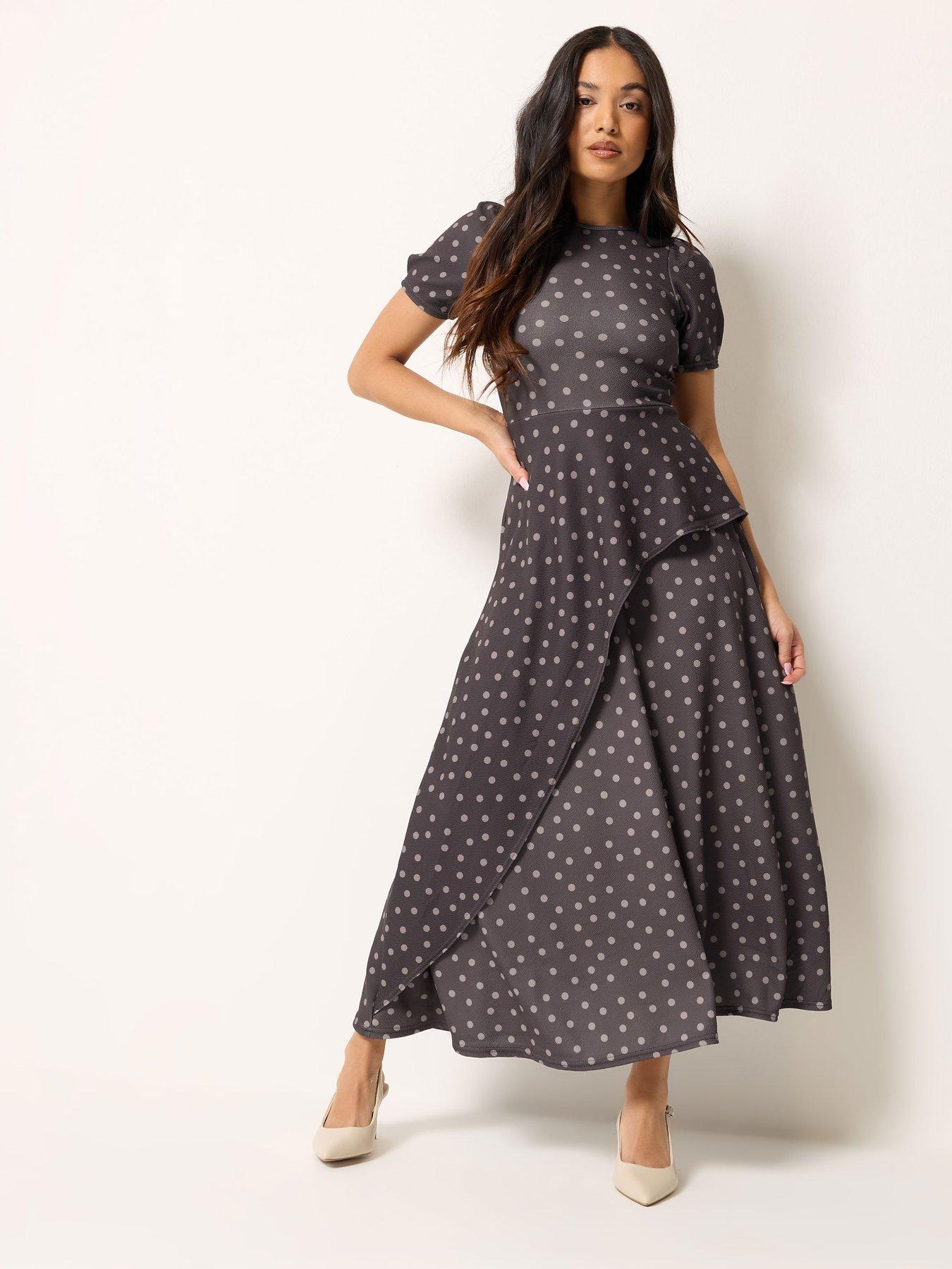 Image 3 of 5 of PixieGirl Petite Polka Dot Crinkle Maxi Dress