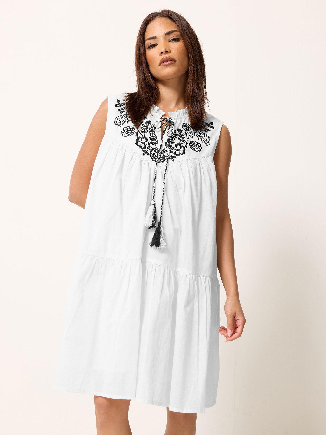 New Look Floral Embroidered Smock Mini Dress - White | Very Ireland
