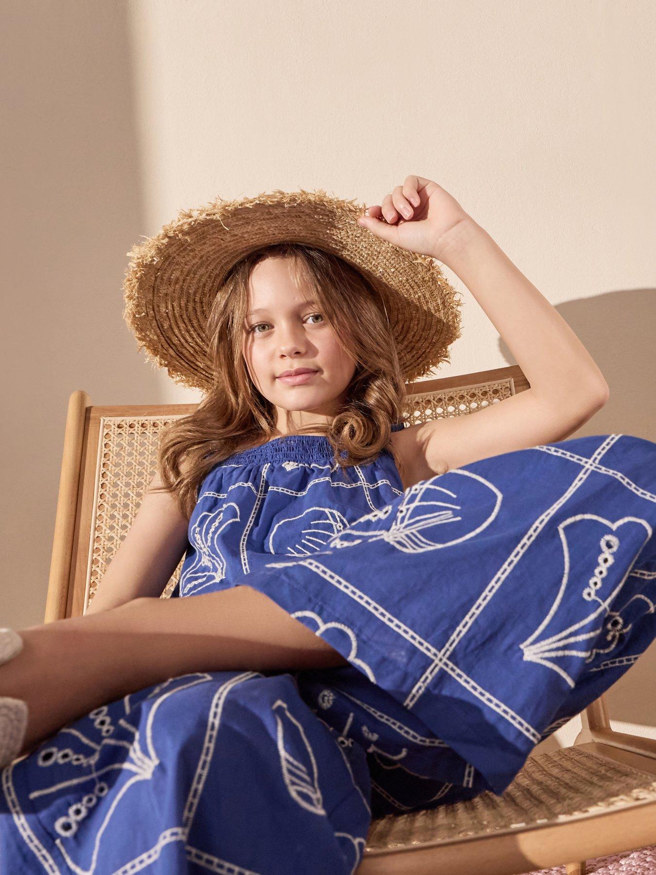 Mango Girls Embroidered Shells Co-Ord Trousers - Bright Blue