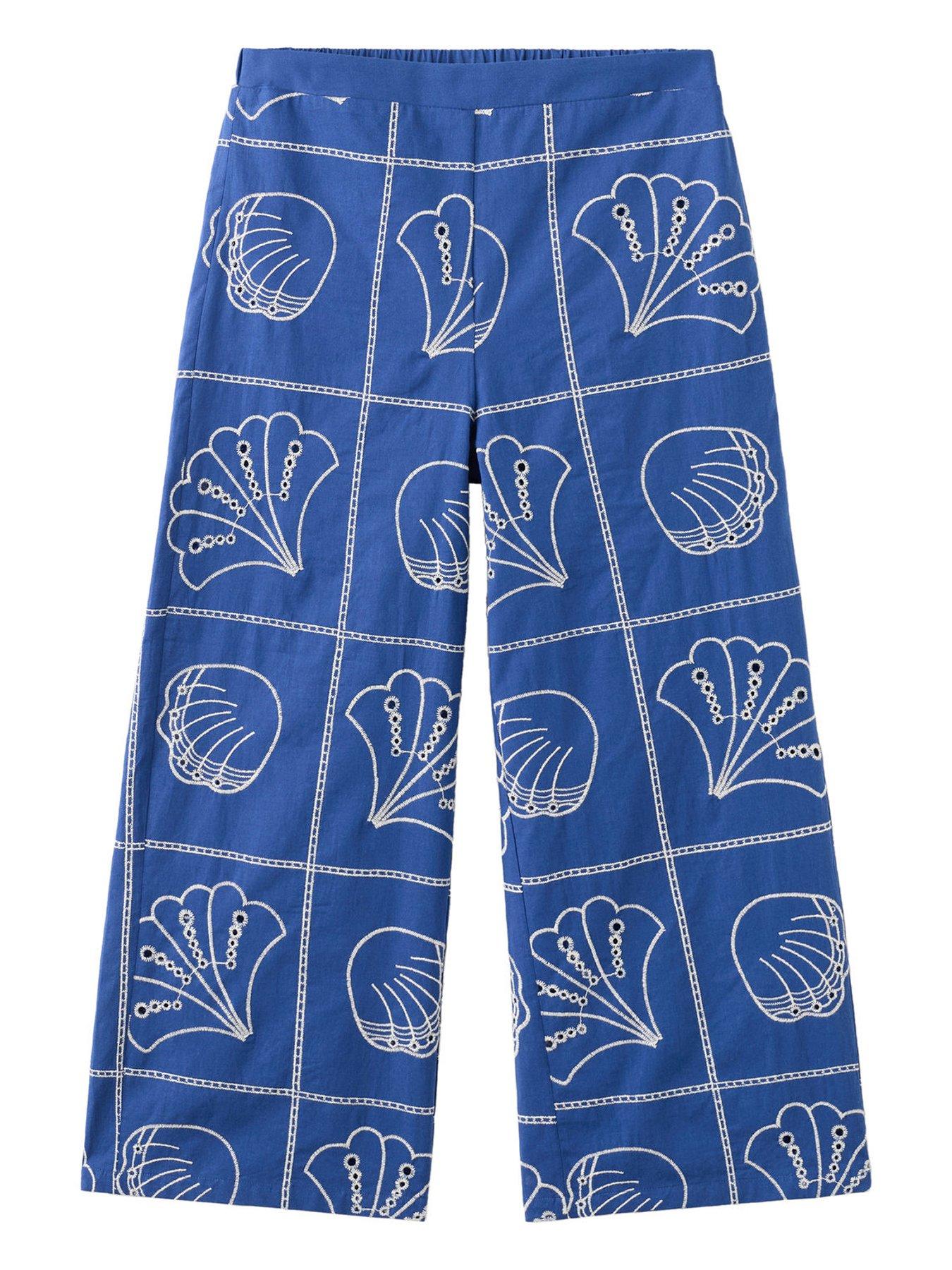 Mango Girls Embroidered Shells Co-Ord Trousers - Bright Blue