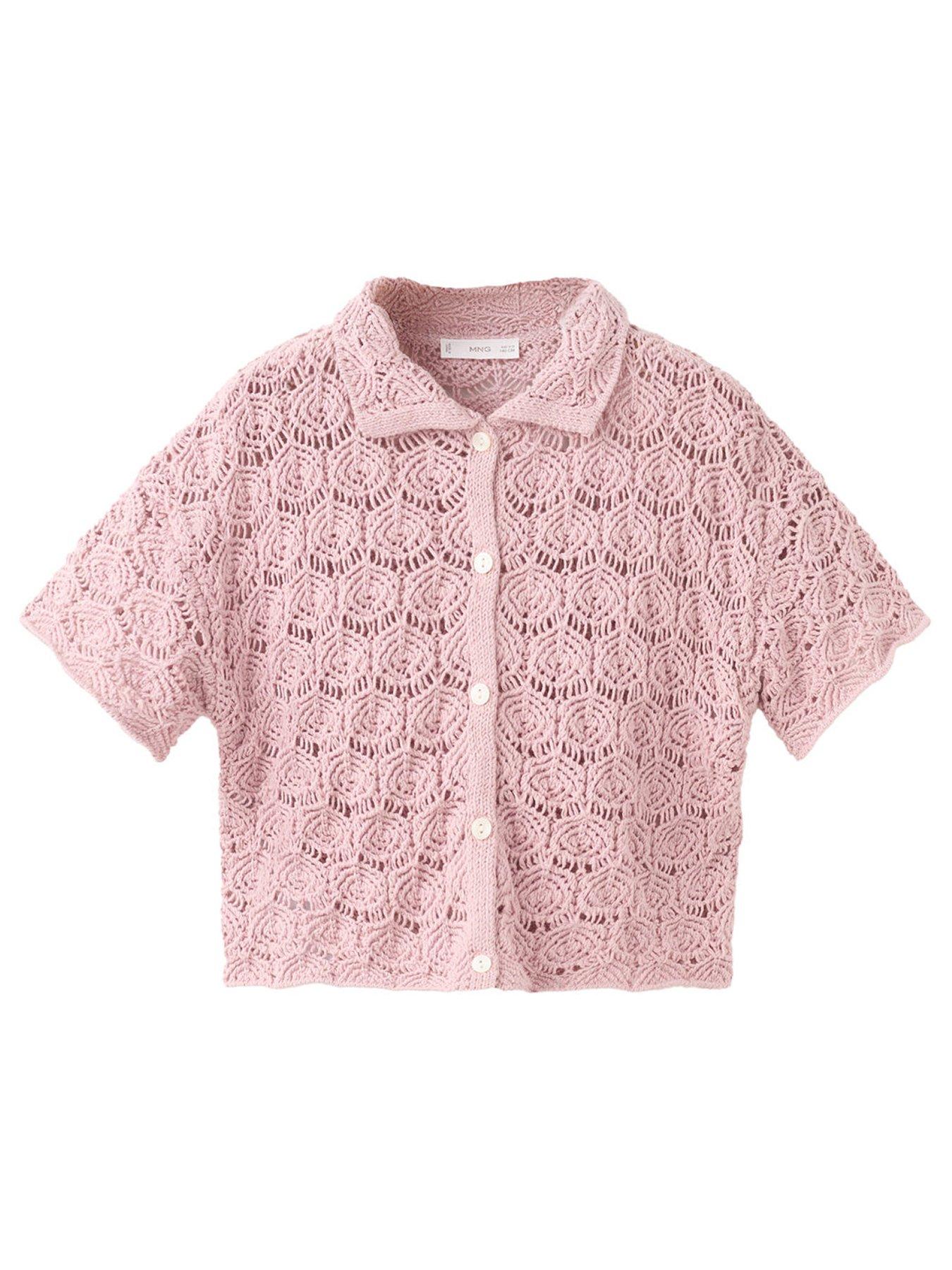 Mango Girls Crochet Knitted Short Sleeve Cardigan - Pink