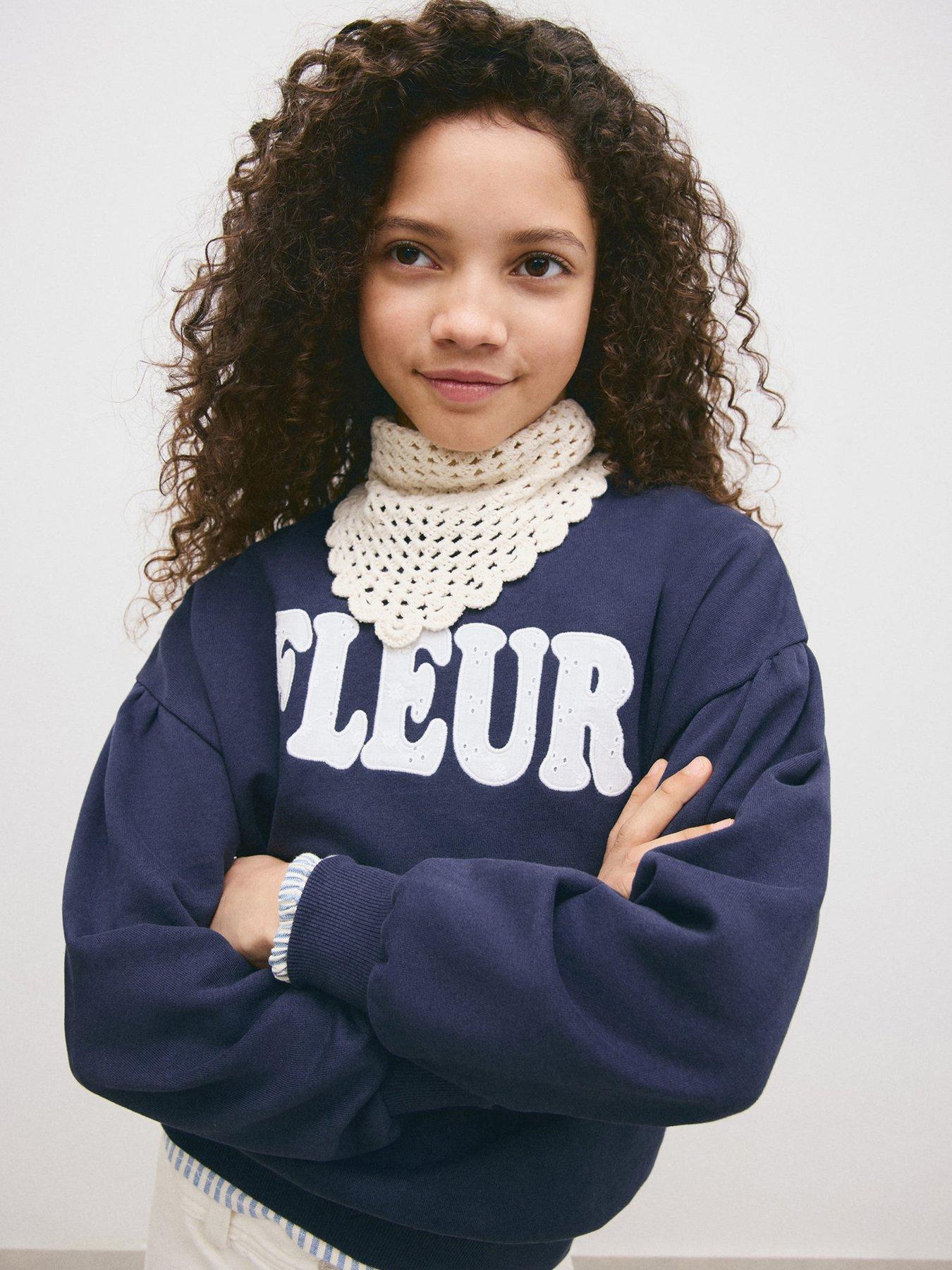 Image 1 of 5 of Mango Girls Fleur Sweatshirt - Navy