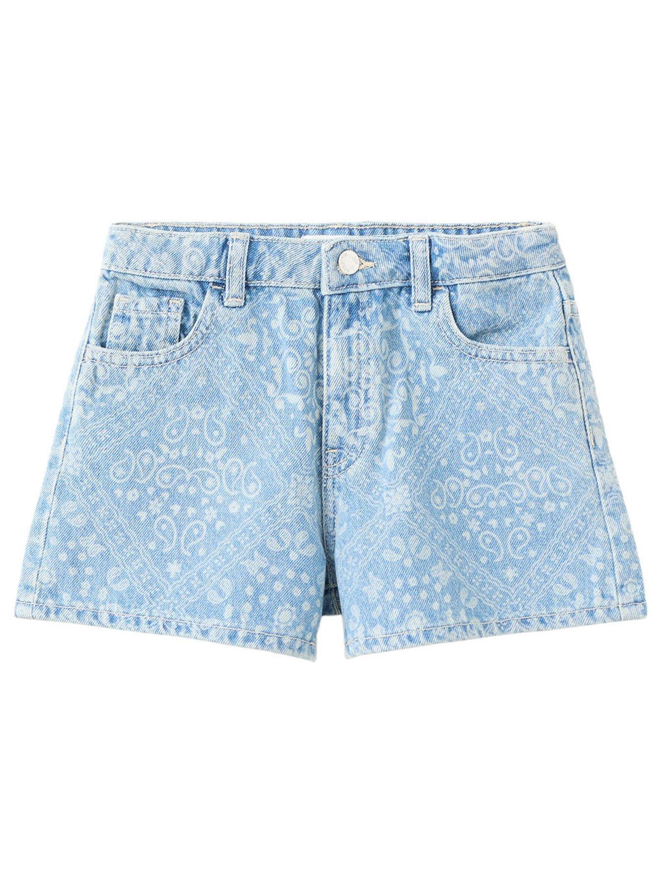 Mango Girls Printed Denim Shorts - Blue