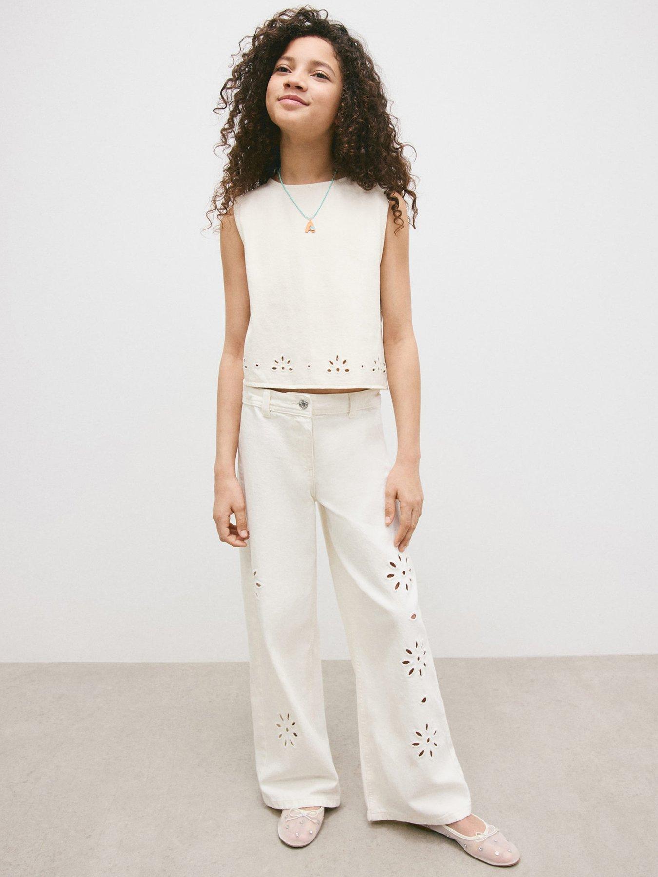 Mango Girls Cut Out Co-ord Jeans - Cream