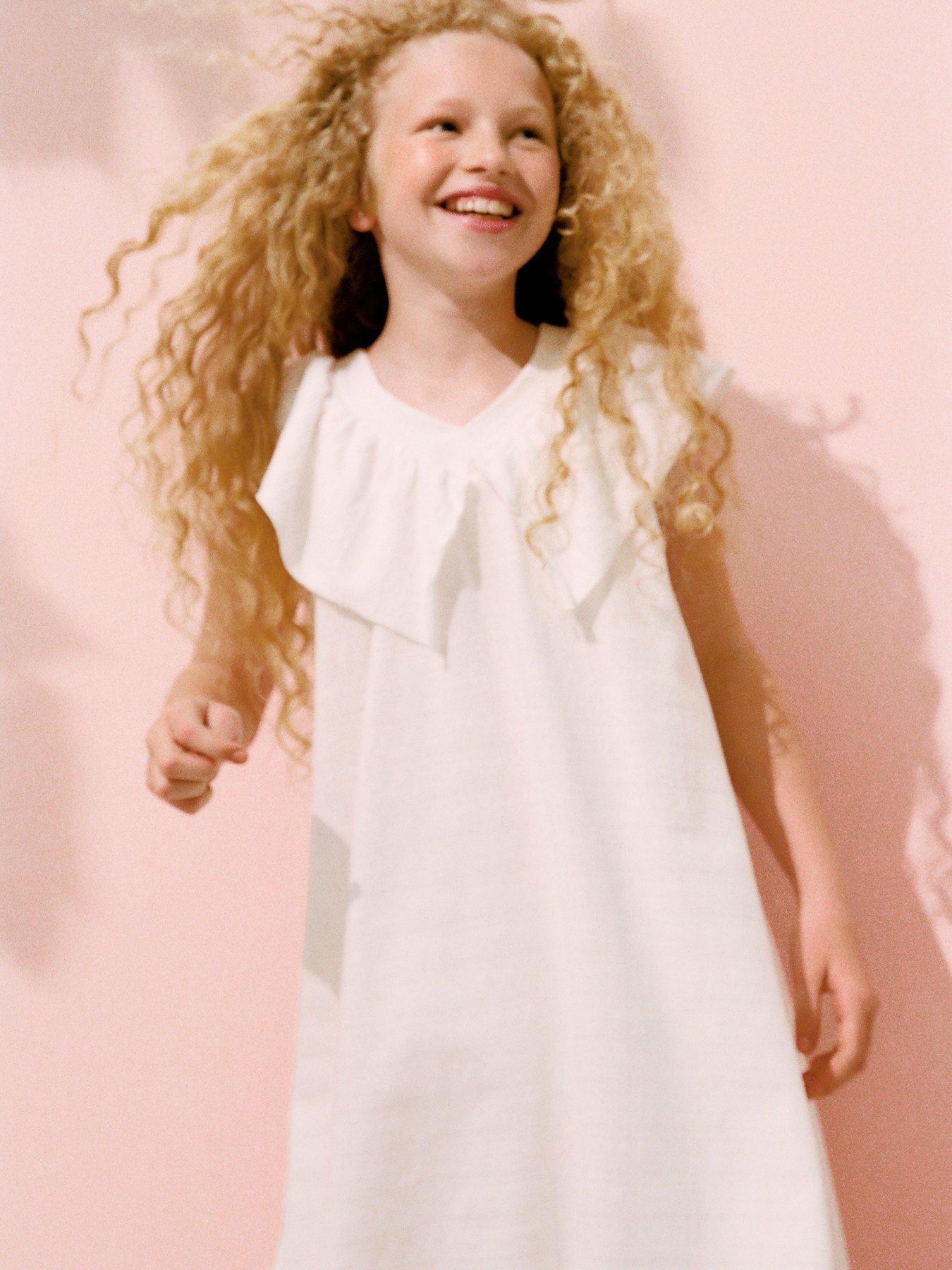 Mango Girls V Neck Dress - Light Cream