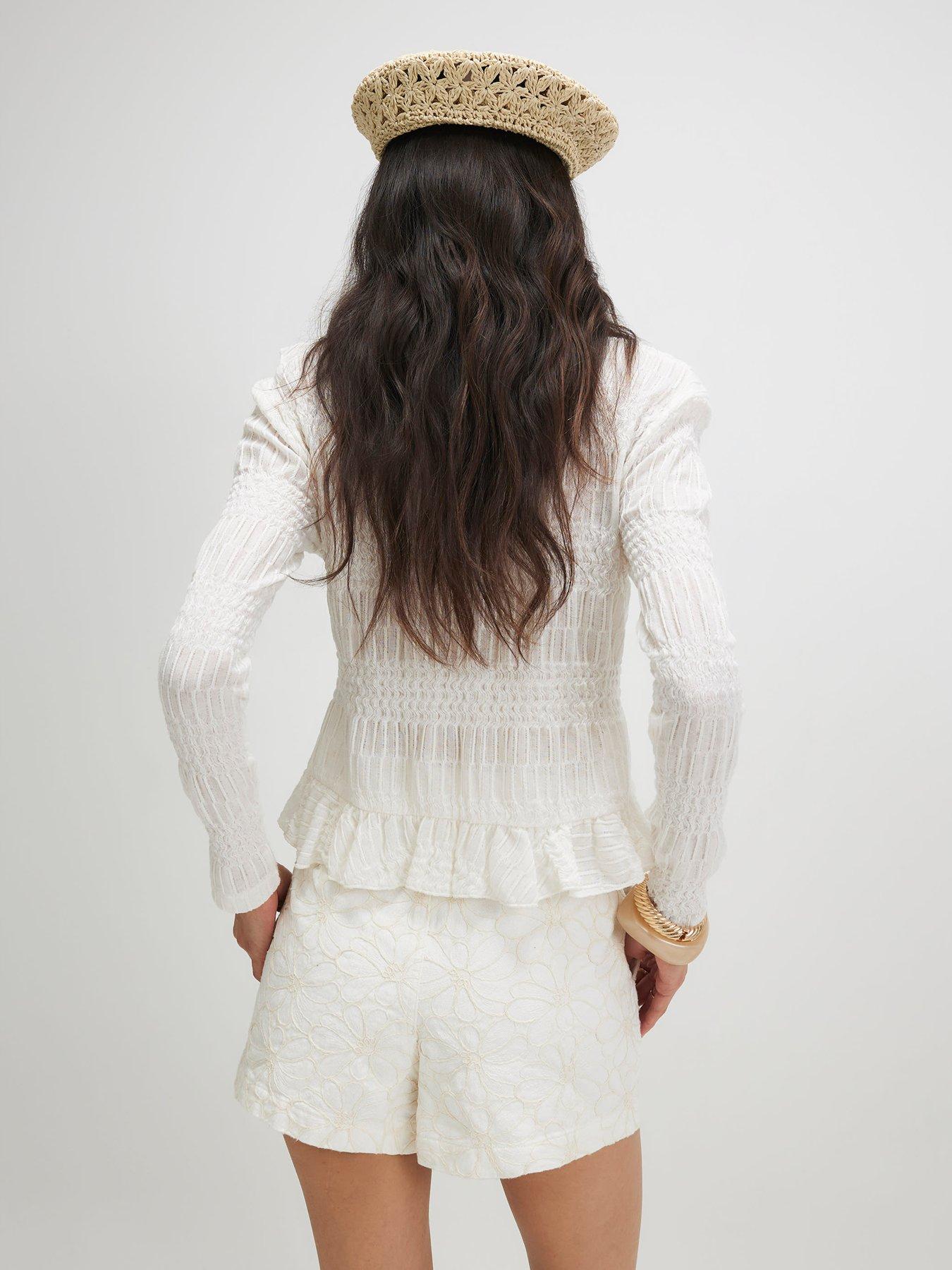 Image 2 of 4 of River Island Embroidered Denim Tailored Short - Beige