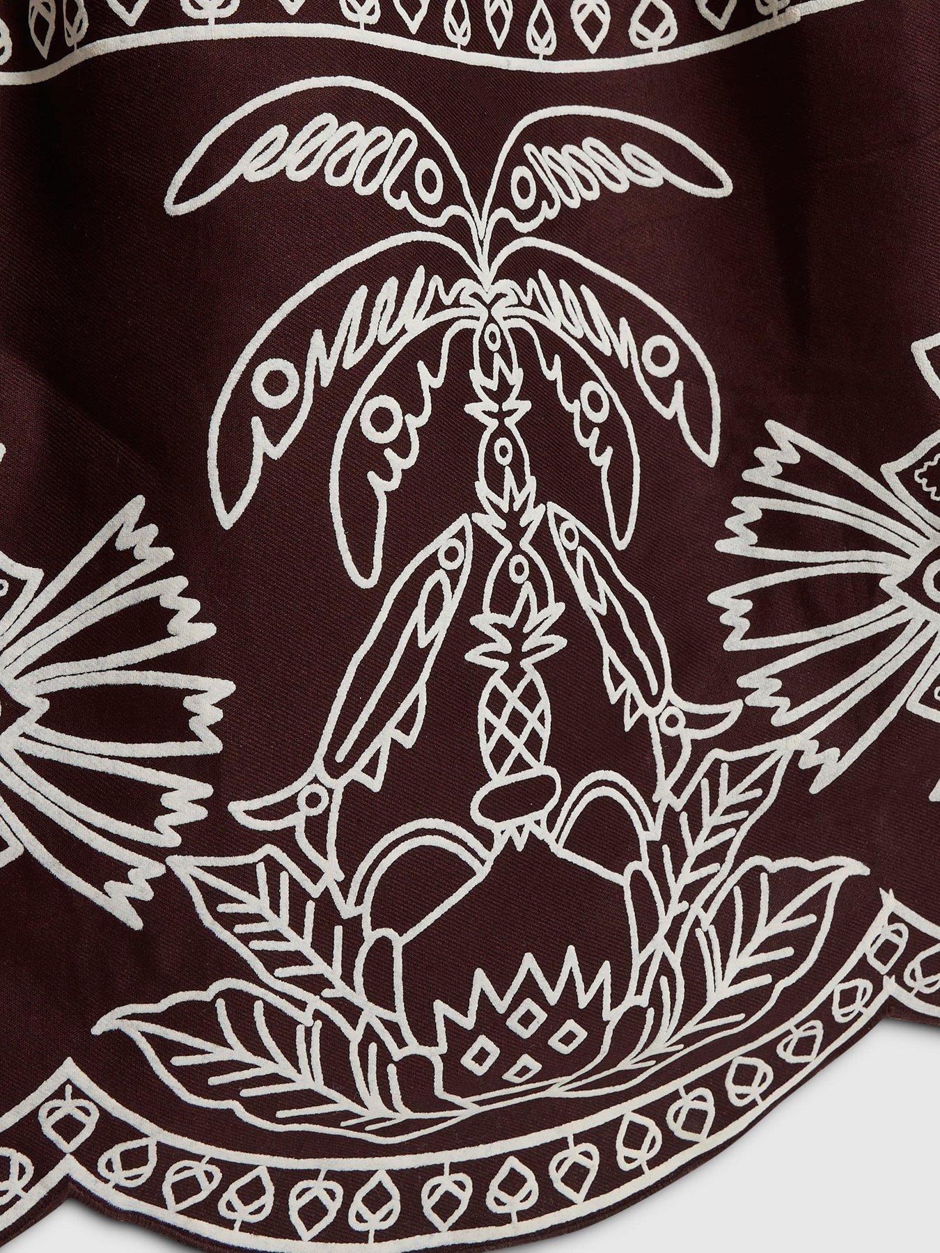 Image 5 of 6 of River Island Cotton Embroidered Hem Midi Dress - Brown