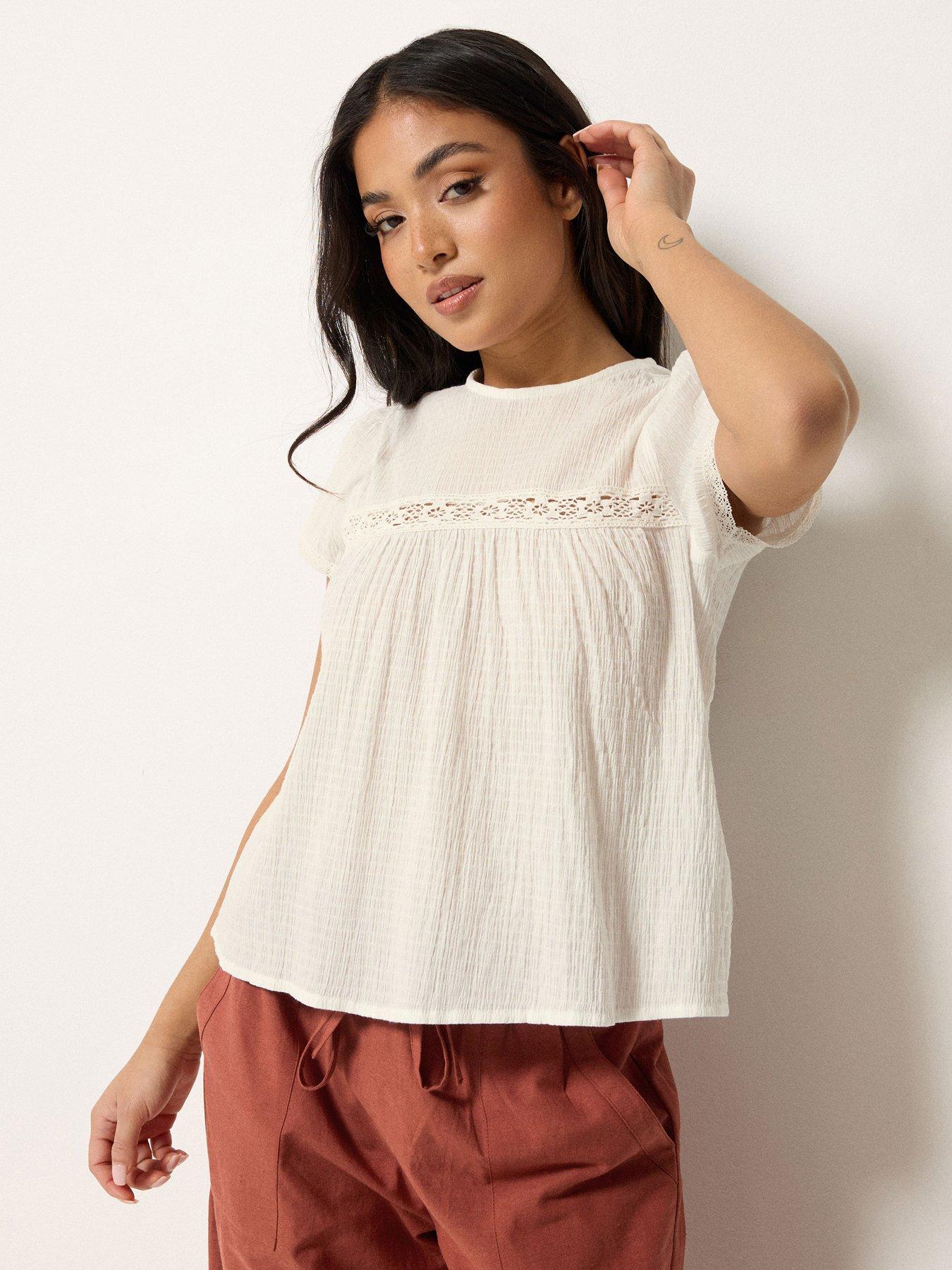 Image 1 of 4 of PixieGirl Petite Crinkle Crochet Top - White