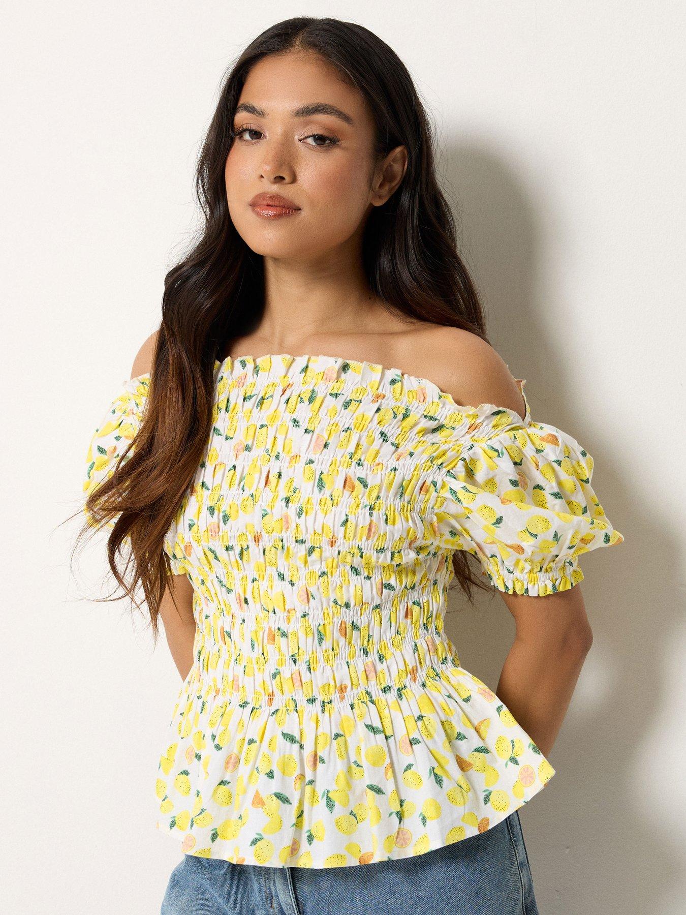 Image 1 of 4 of PixieGirl Petite Shirred Top - Yellow