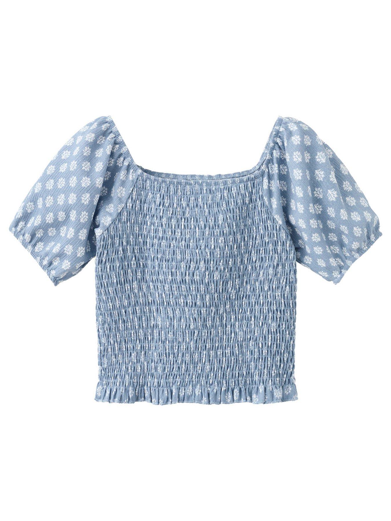 Mango Girls Shirred Co-Ord Blouse - Blue