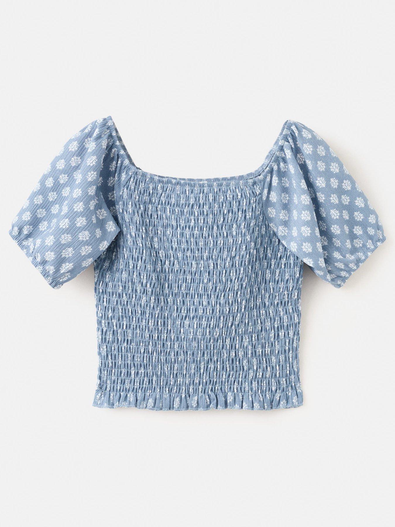 Image 2 of 4 of Mango Girls Shirred Co-ord Blouse - Blue