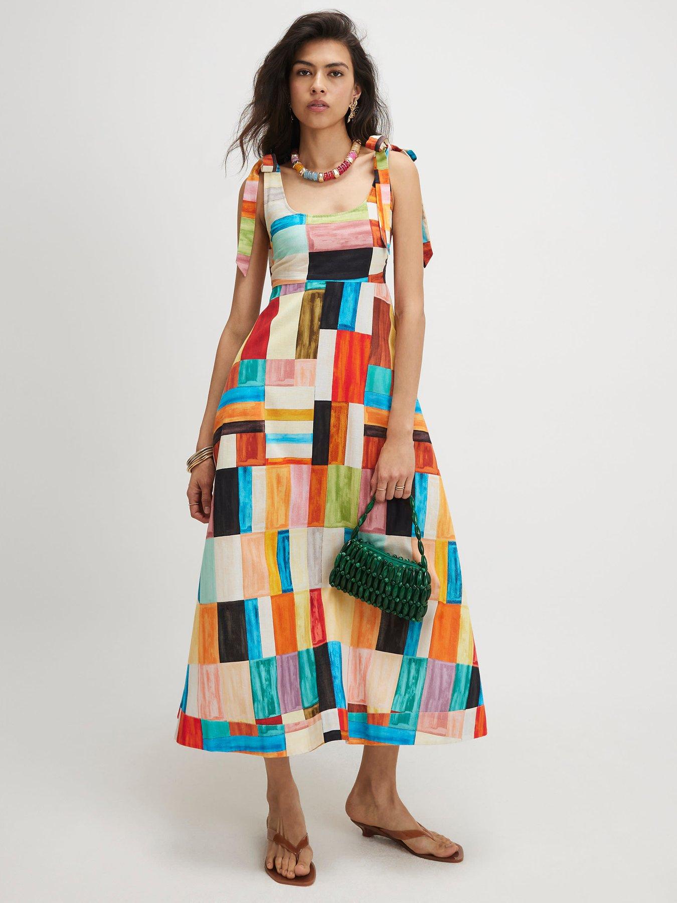 River Island Cotton Painted Check Maxi Dress - Orange