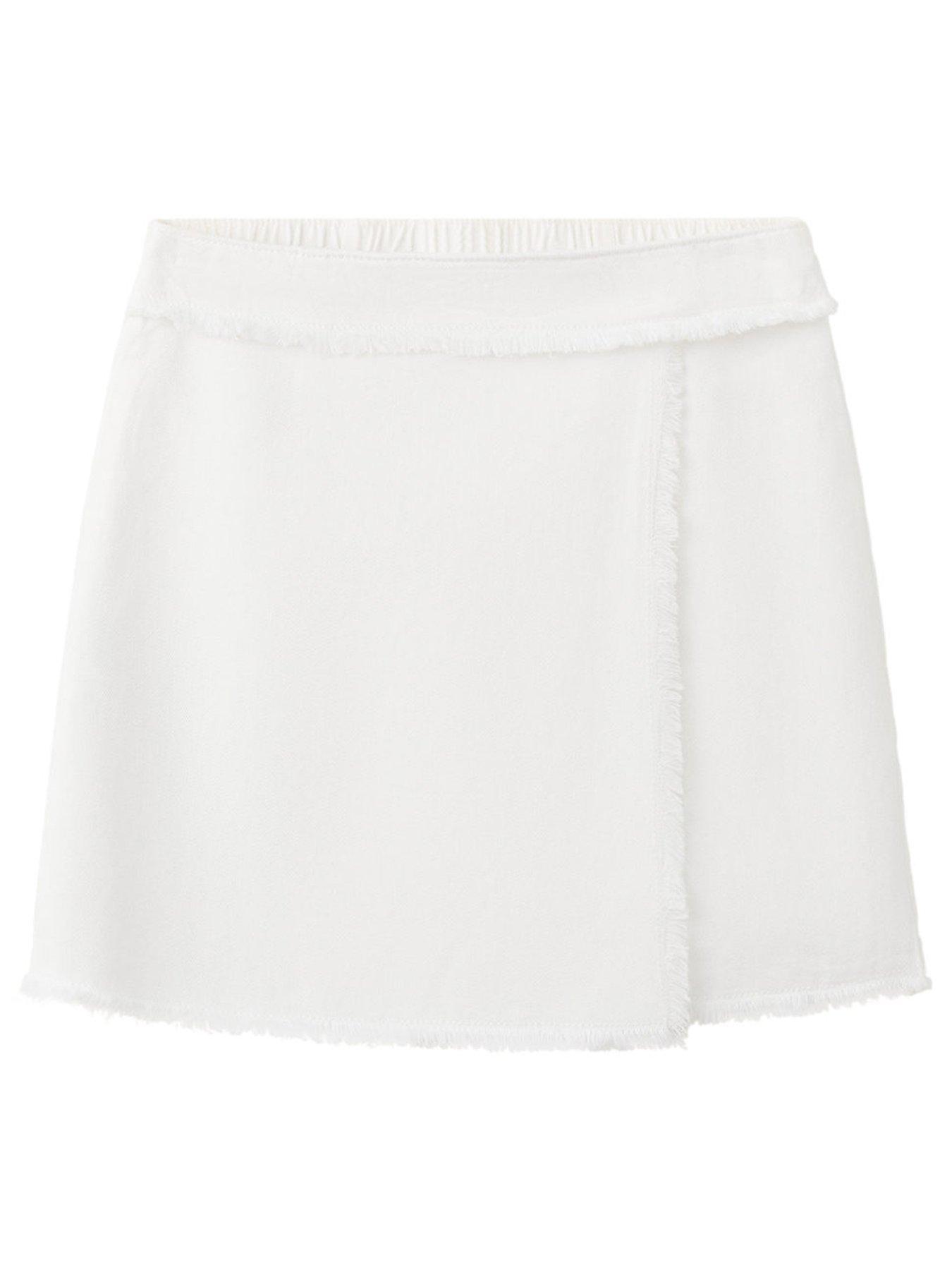 Mango Girls Wrap Over Denim Skirt - White