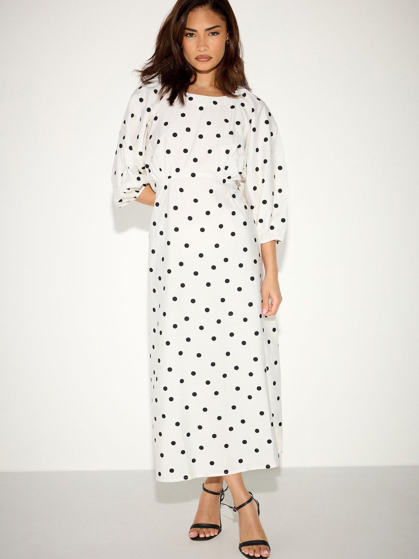 PixieGirl Petite Spot Midi Dress - White