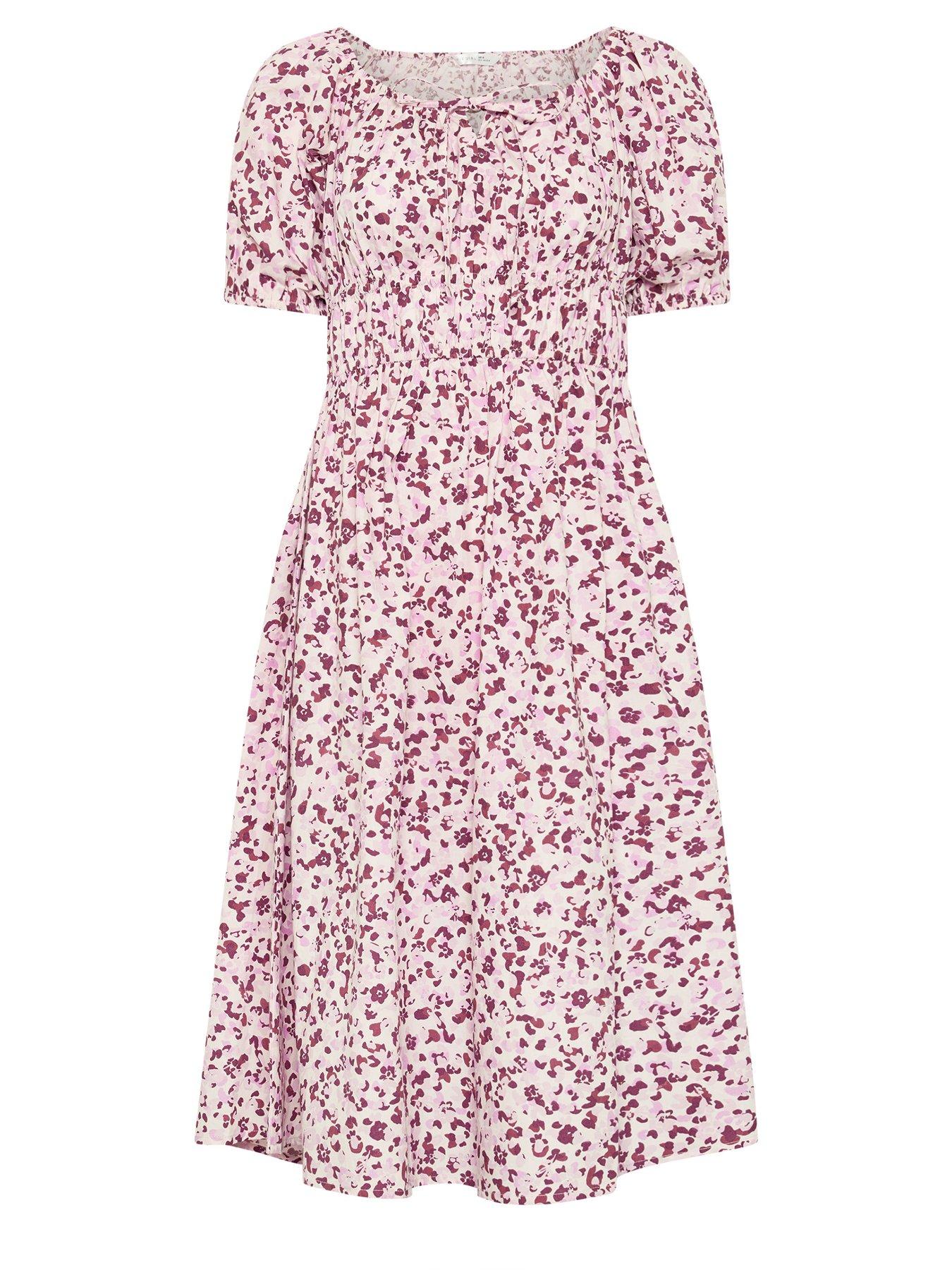 Image 5 of 5 of PixieGirl Petite Animal Print Puff Sleeve Midi Dress - Pink