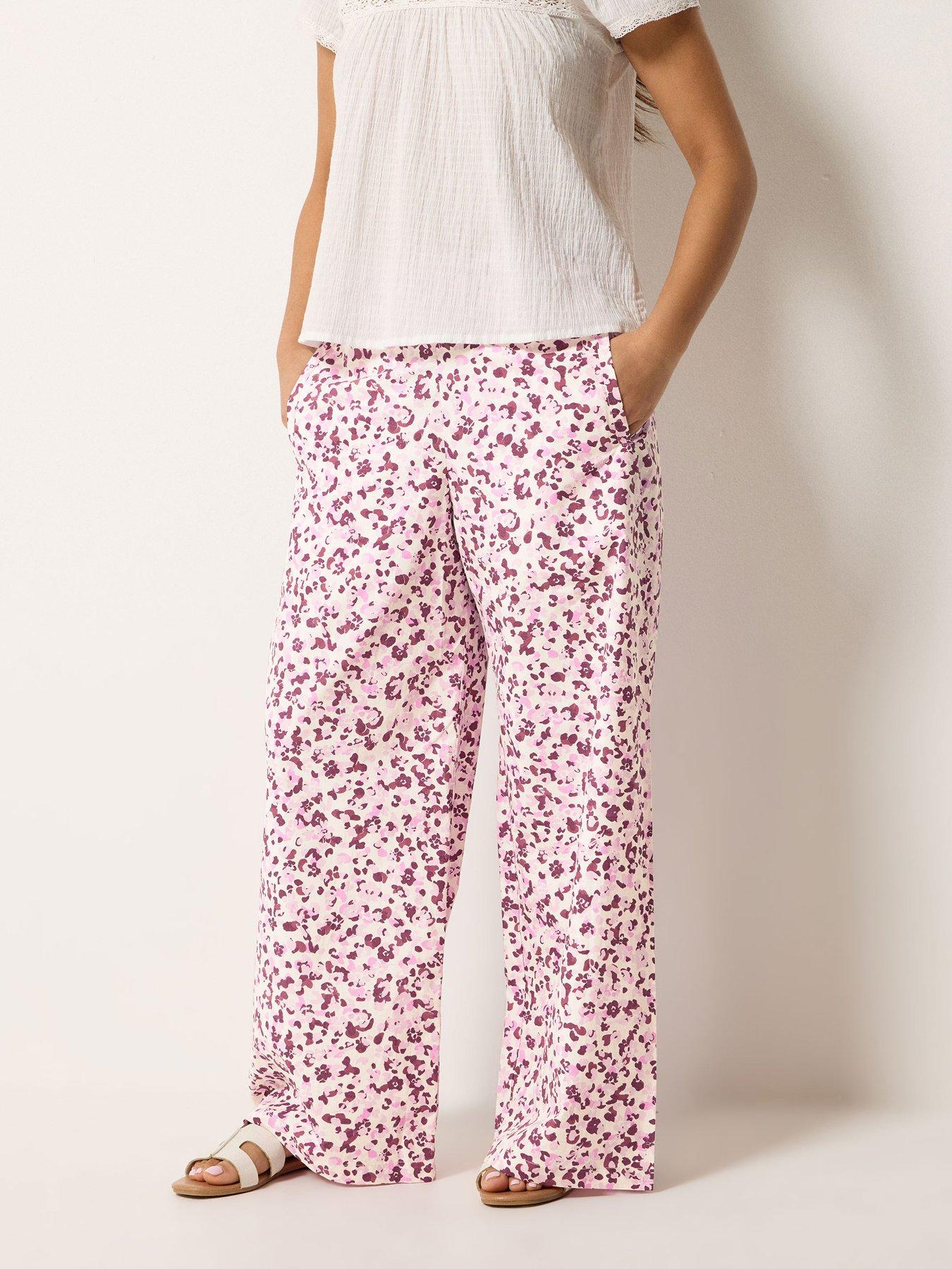 PixieGirl Petite Animal Print Wide Leg Trousers - Pink