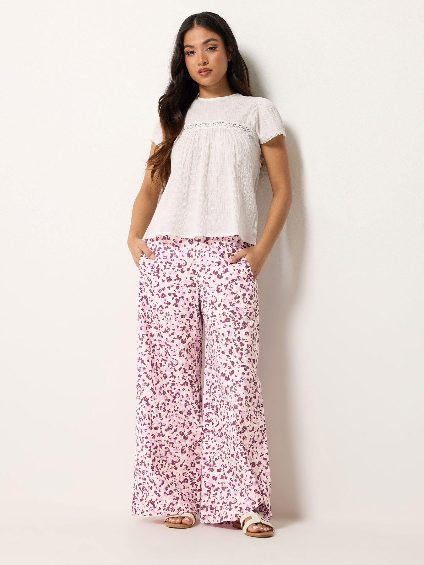 Image 3 of 5 of PixieGirl Petite Animal Print Wide Leg Trousers - Pink