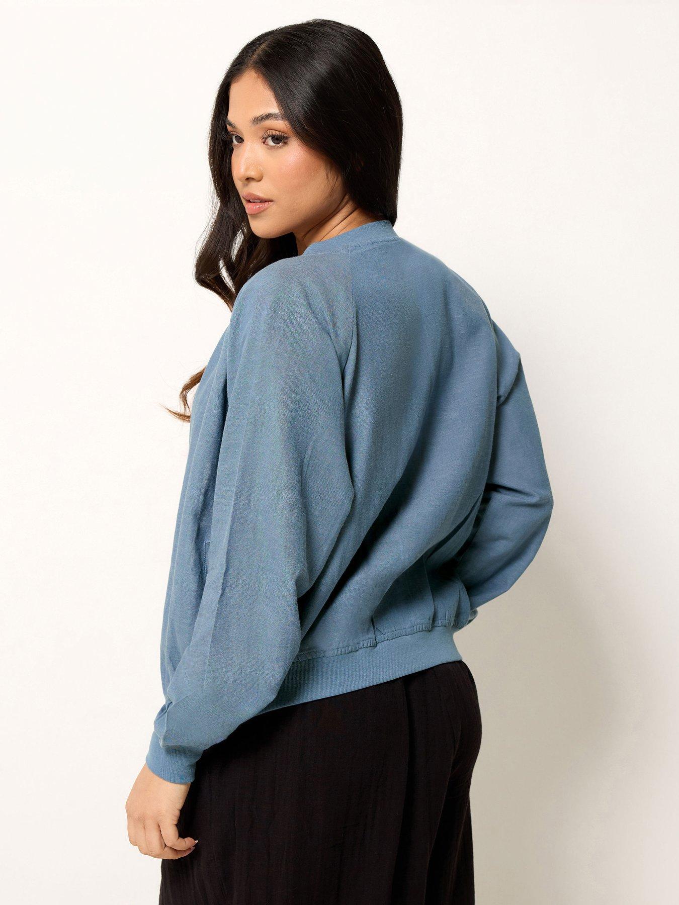 Image 2 of 4 of PixieGirl Petite Linen Bomber Jacket - Blue
