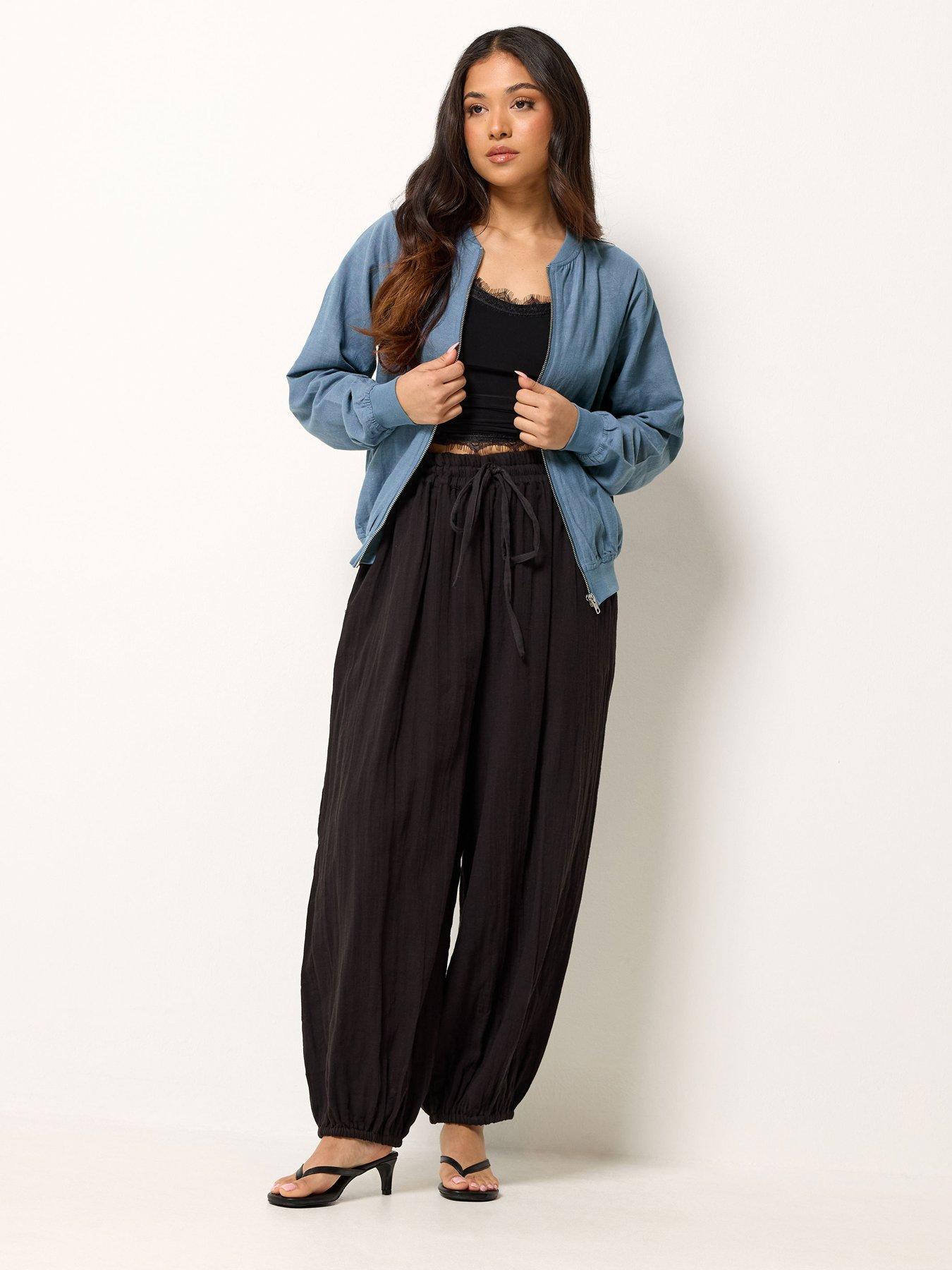 Image 3 of 4 of PixieGirl Petite Linen Bomber Jacket - Blue