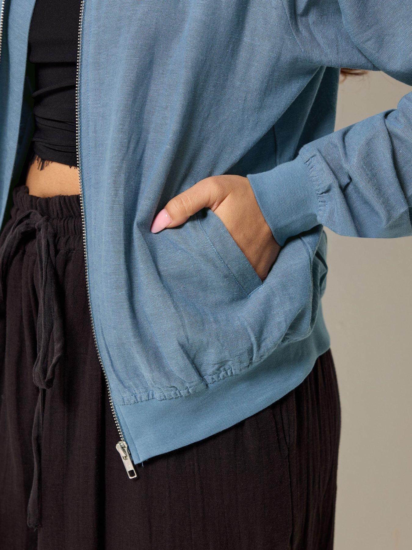Image 4 of 4 of PixieGirl Petite Linen Bomber Jacket - Blue