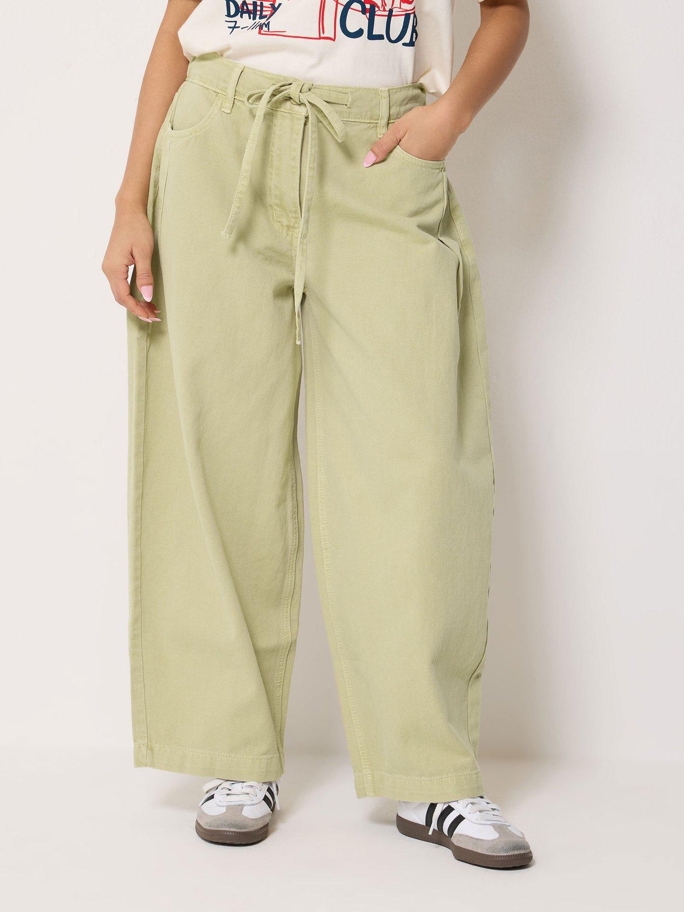 Image 1 of 5 of PixieGirl Petite Tie Waist Wide Leg Jean - Green