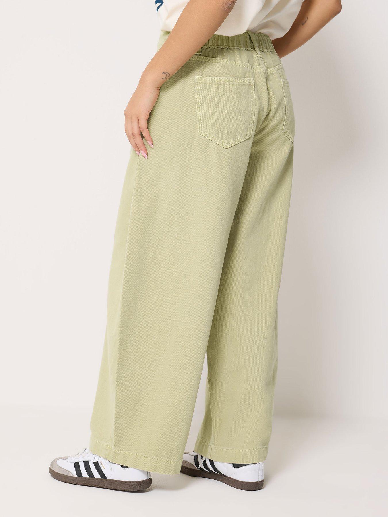 Image 2 of 5 of PixieGirl Petite Tie Waist Wide Leg Jean - Green
