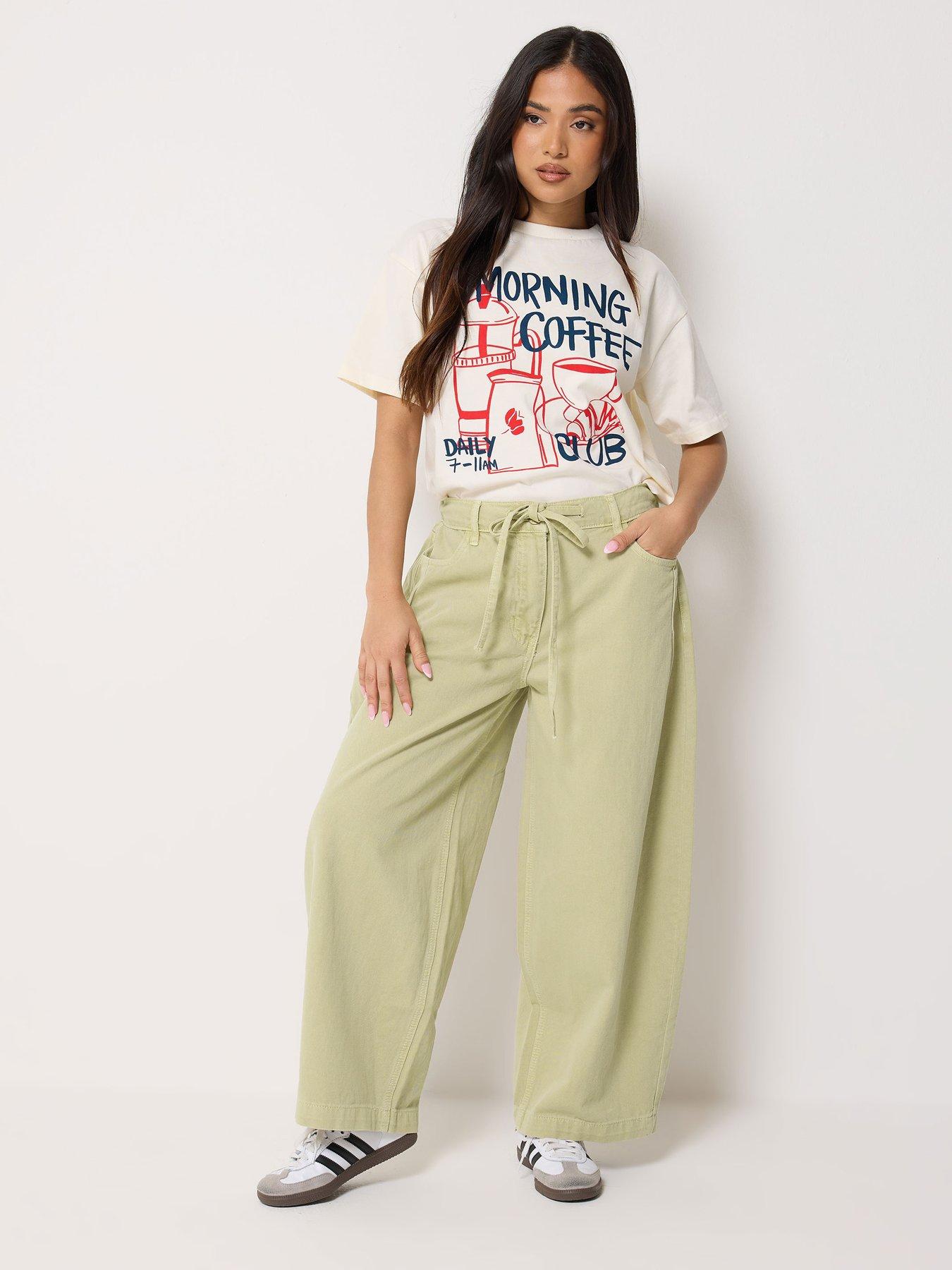 Image 3 of 5 of PixieGirl Petite Tie Waist Wide Leg Jean - Green